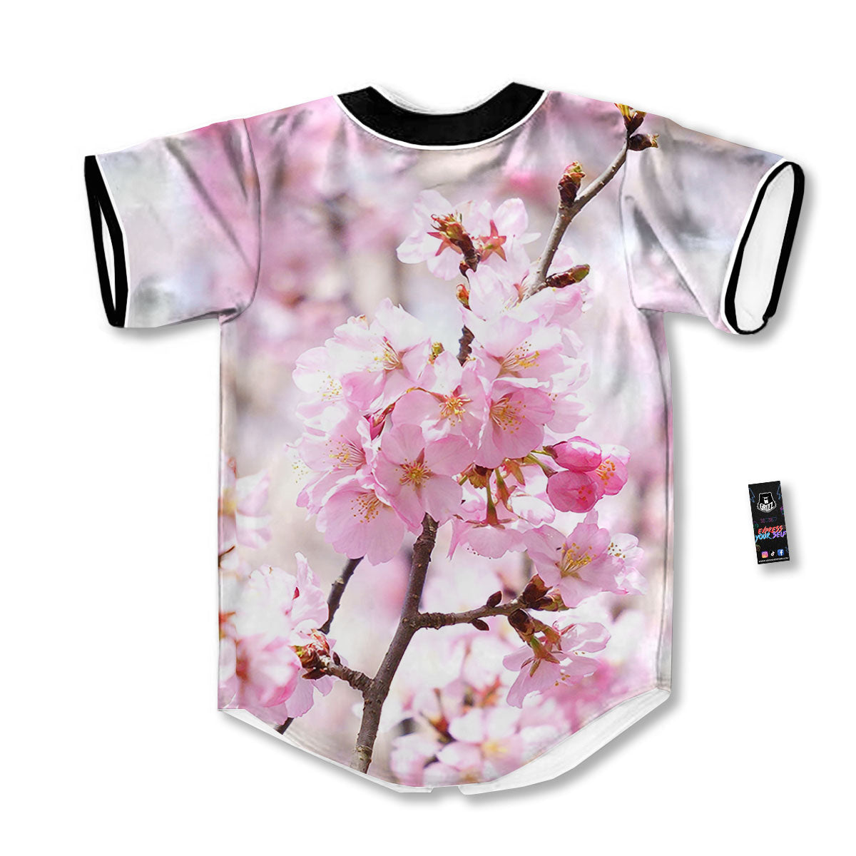 Blossom Spring Cherry Print Baseball Jersey-grizzshop