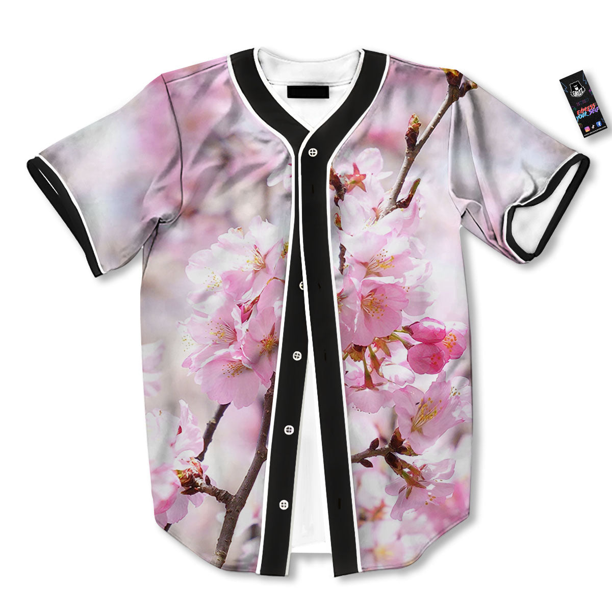 Blossom Spring Cherry Print Baseball Jersey-grizzshop