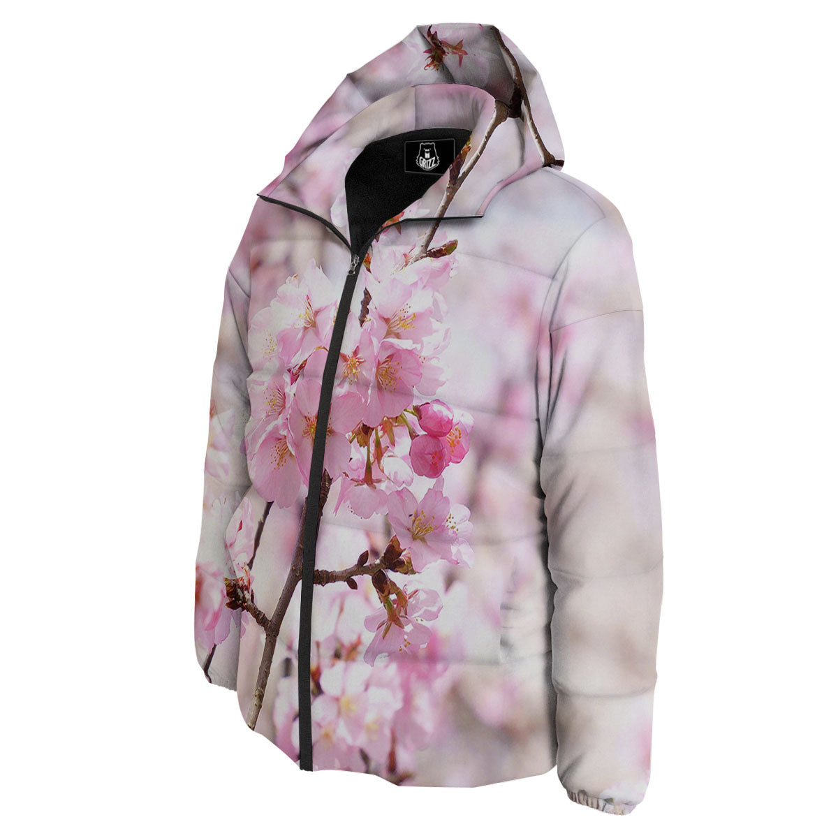 Blossom Spring Cherry Print Down Jacket-grizzshop