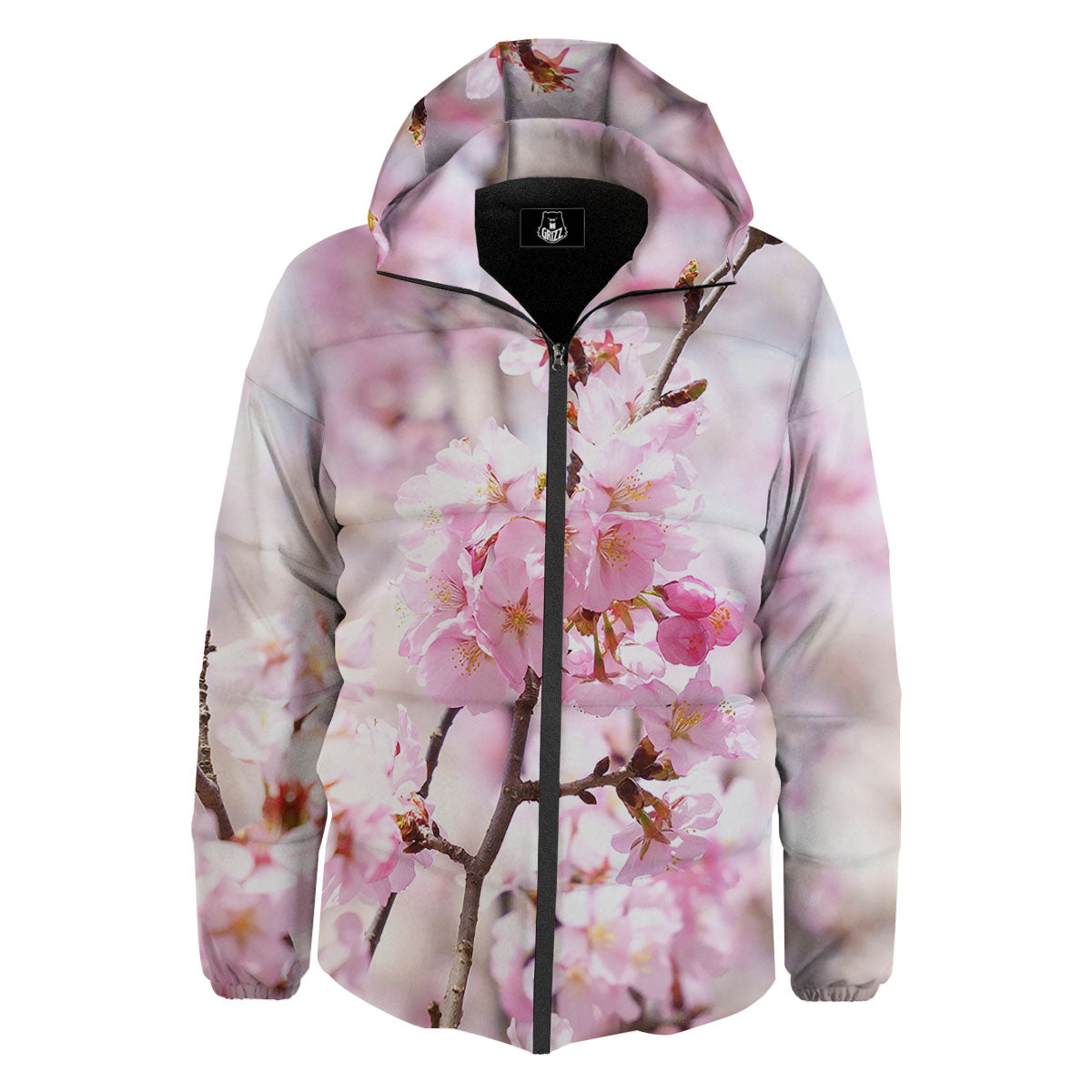 Blossom Spring Cherry Print Down Jacket-grizzshop