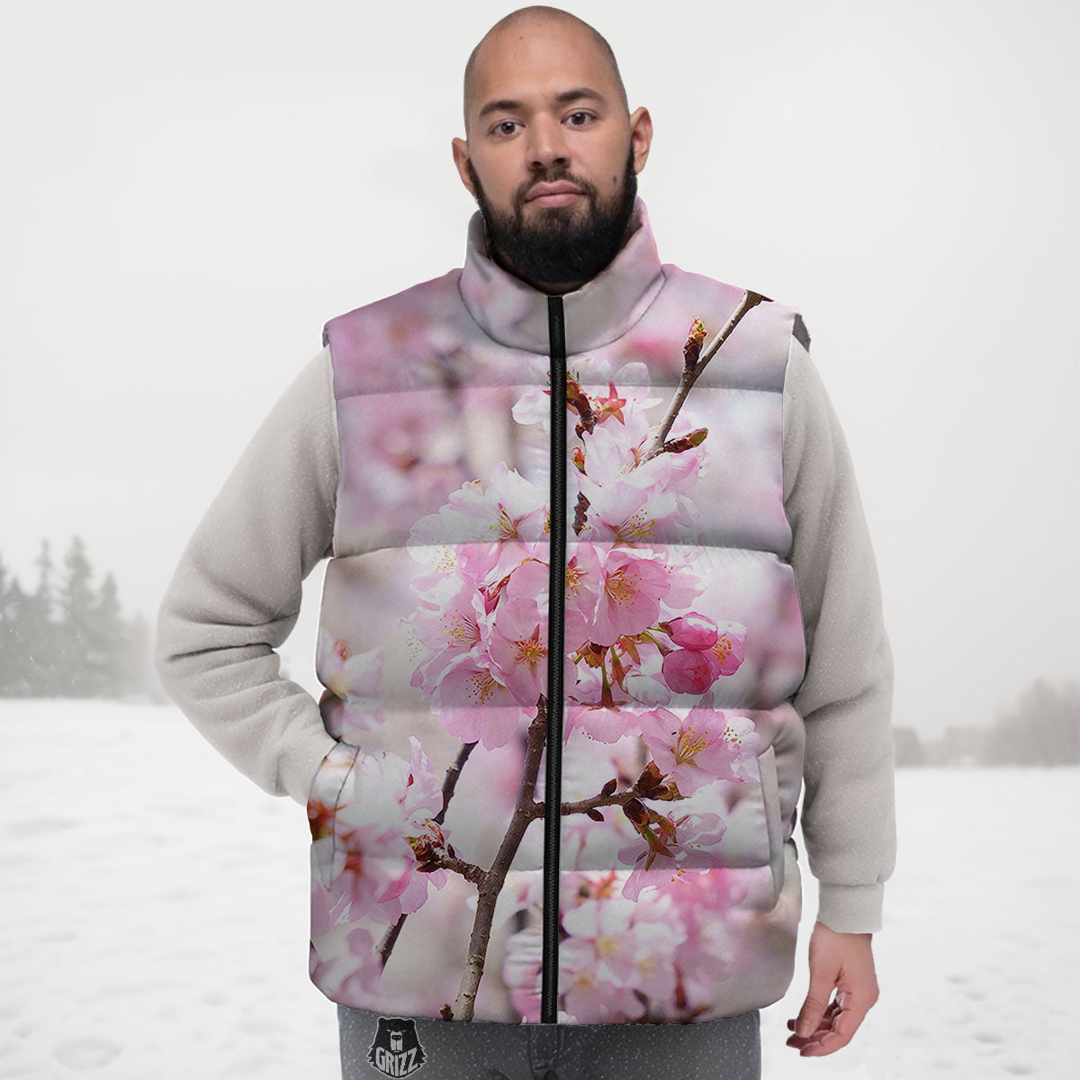 Blossom Spring Cherry Print Down Vest