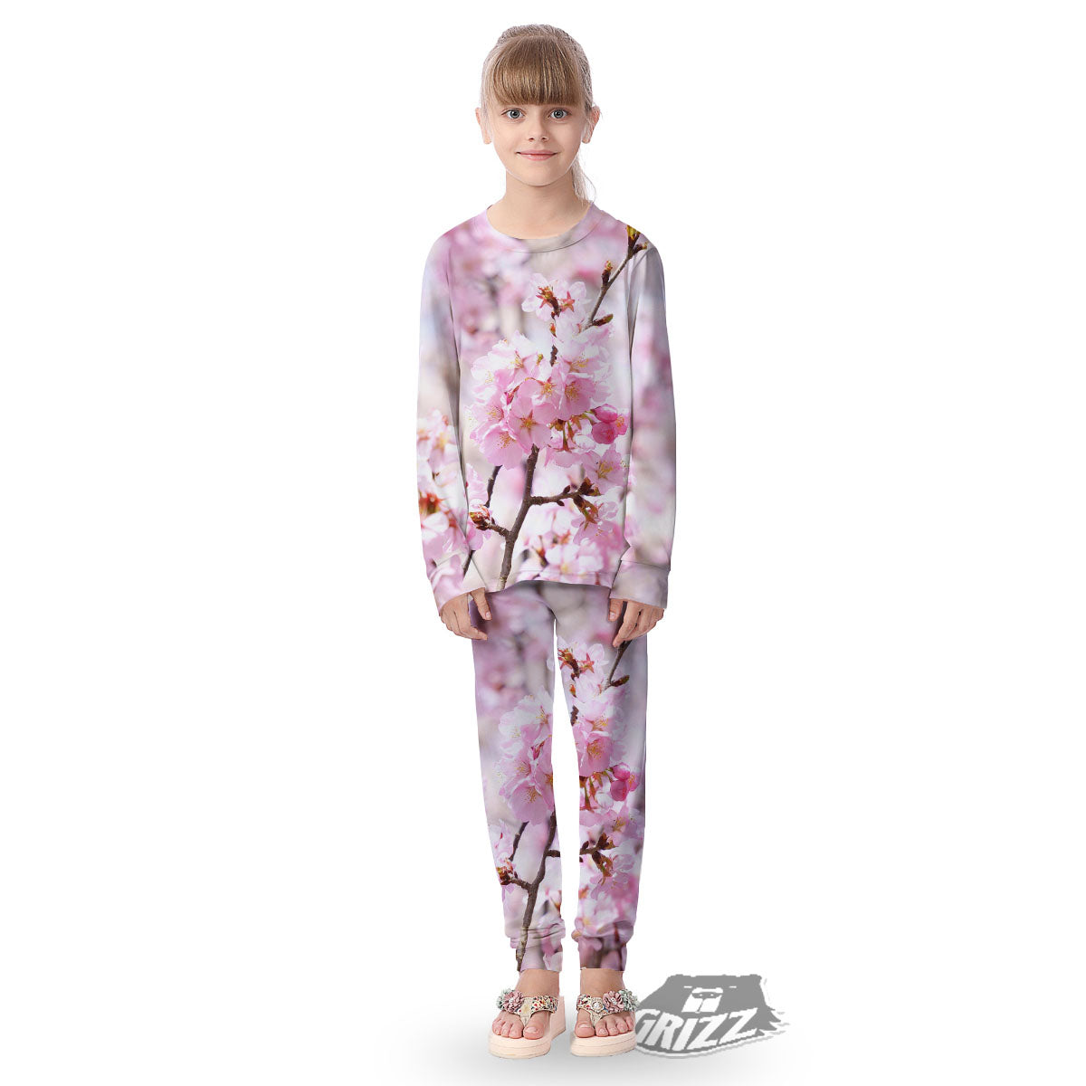 Blossom Spring Cherry Print Kid's Pajamas-grizzshop