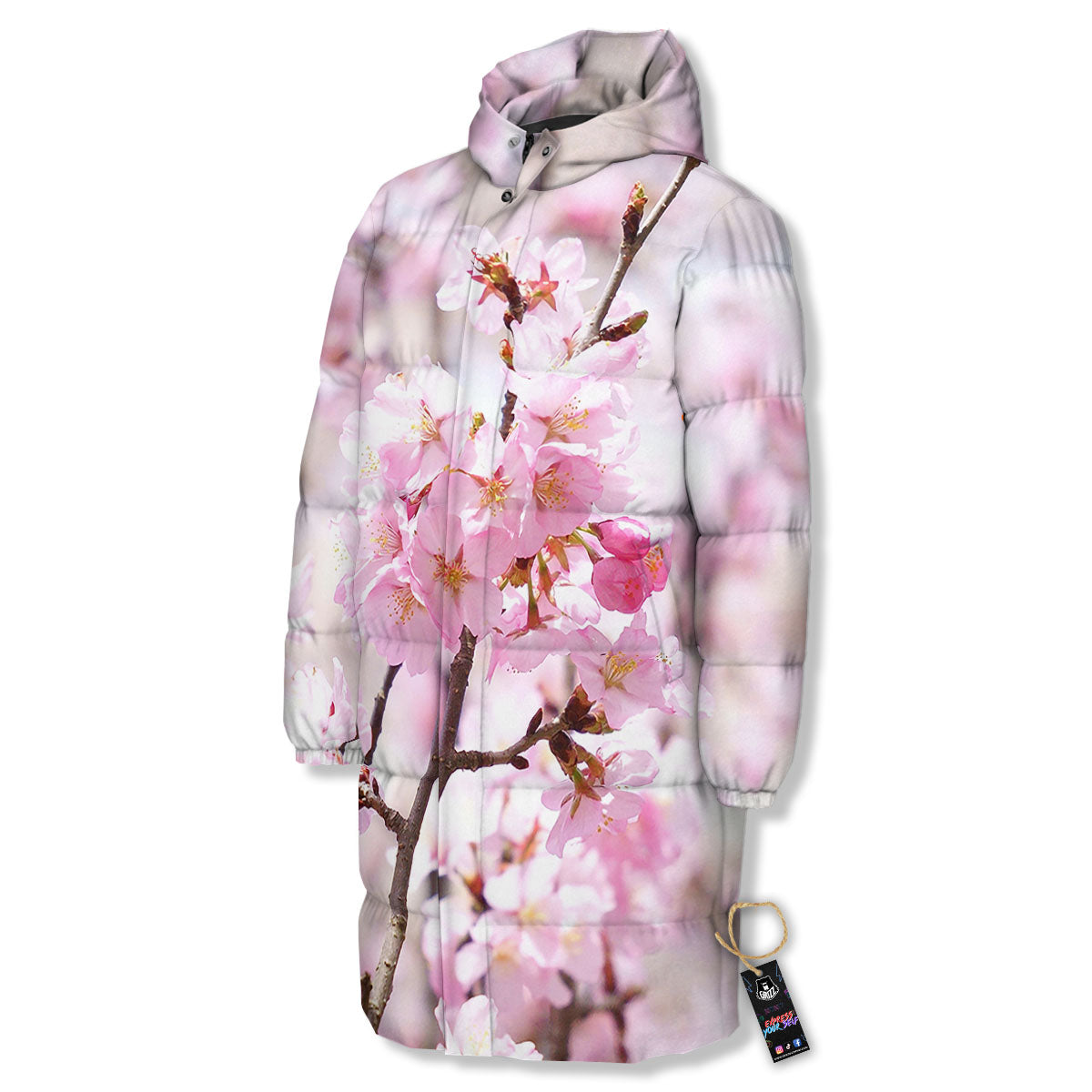Blossom Spring Cherry Print Long Down Jacket-grizzshop