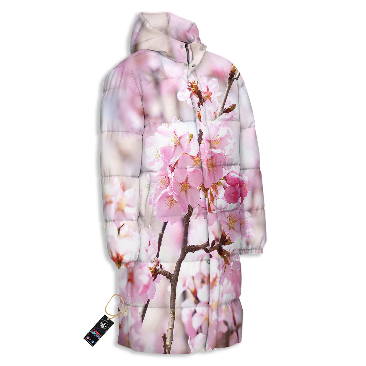 Blossom Spring Cherry Print Long Down Jacket-grizzshop
