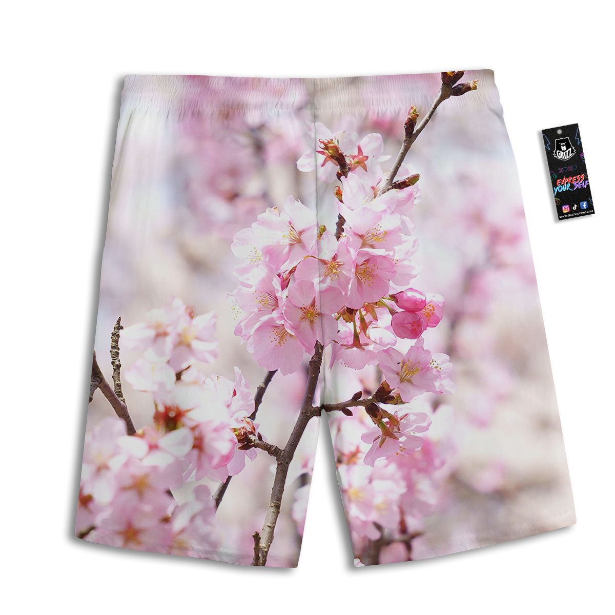 Blossom Spring Cherry Print Men's Athletic Shorts