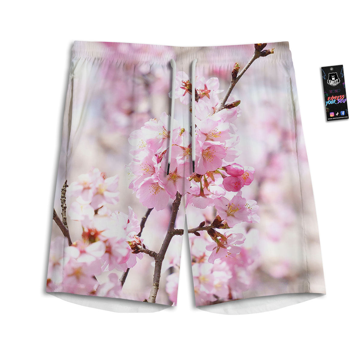 Blossom Spring Cherry Print Men's Athletic Shorts