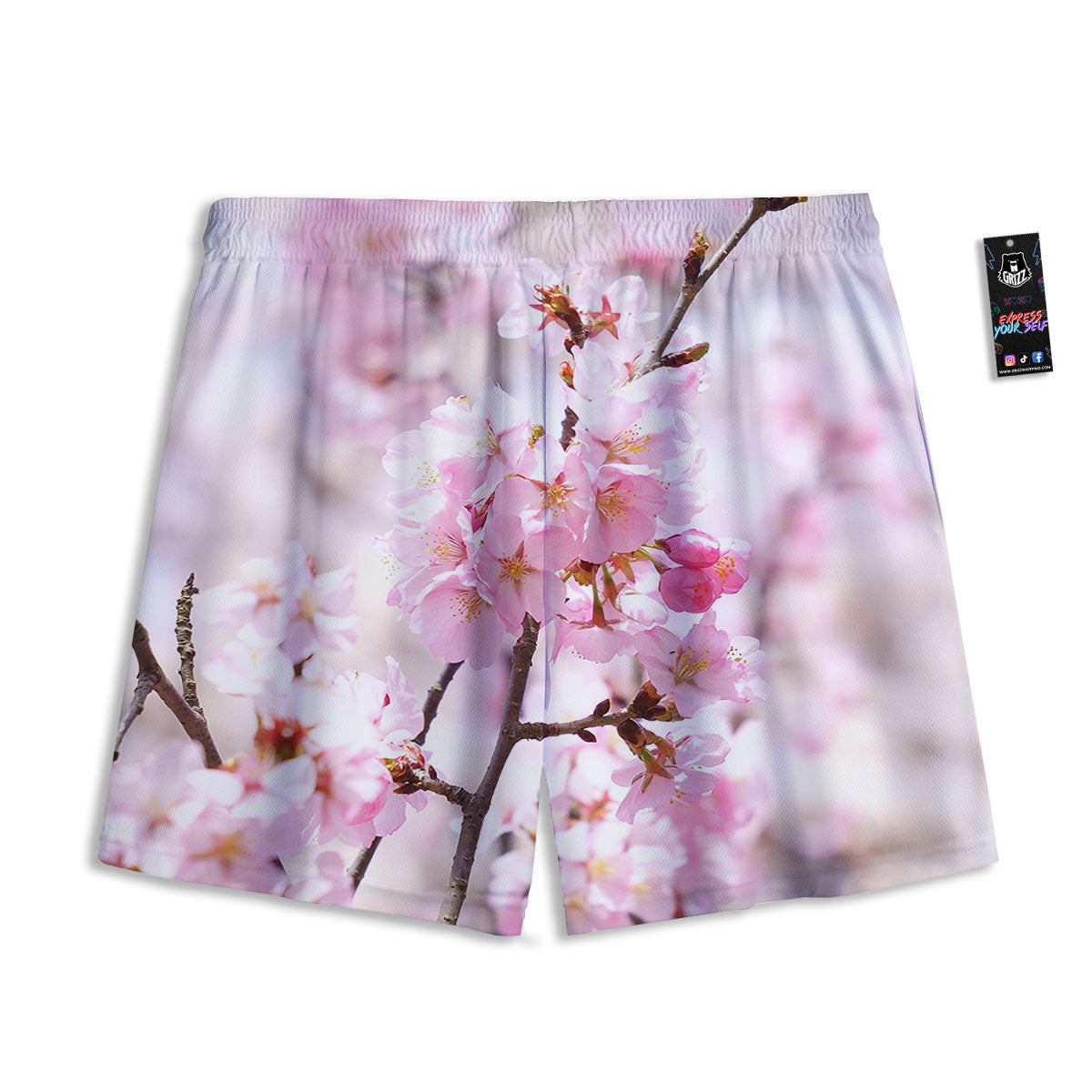 Blossom Spring Cherry Print Mesh Shorts