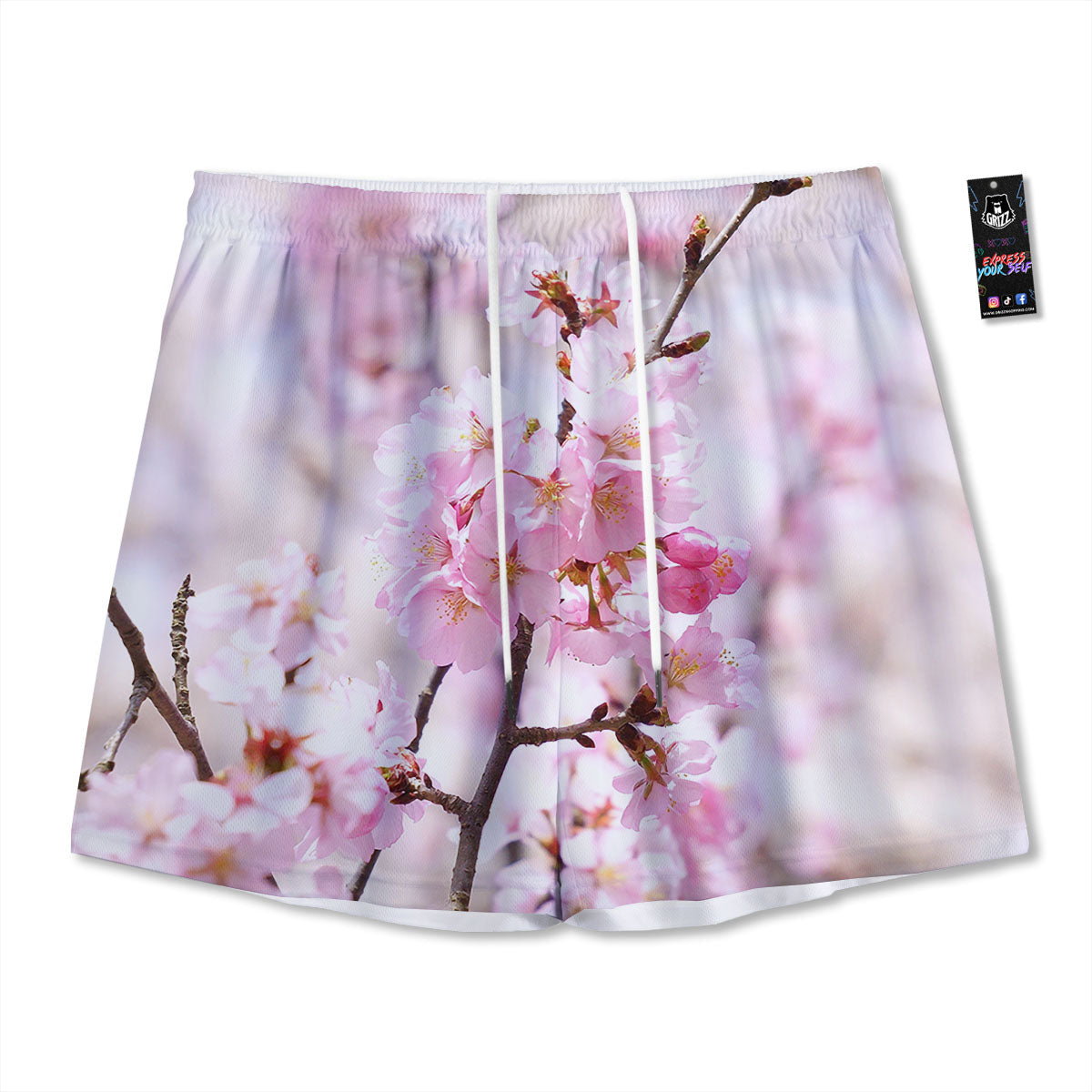 Blossom Spring Cherry Print Mesh Shorts