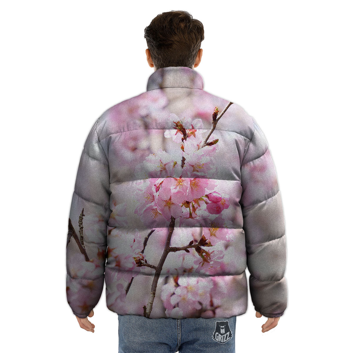 Blossom Spring Cherry Print Puffer Jacket-grizzshop