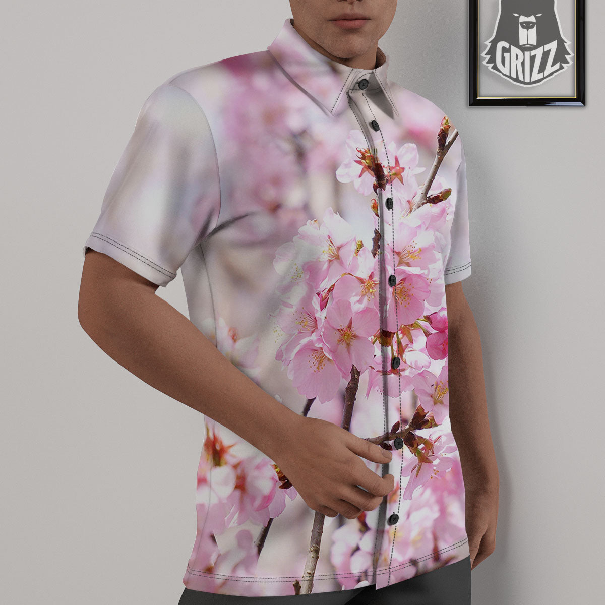 Blossom Spring Cherry Print Untucked Shirts-grizzshop