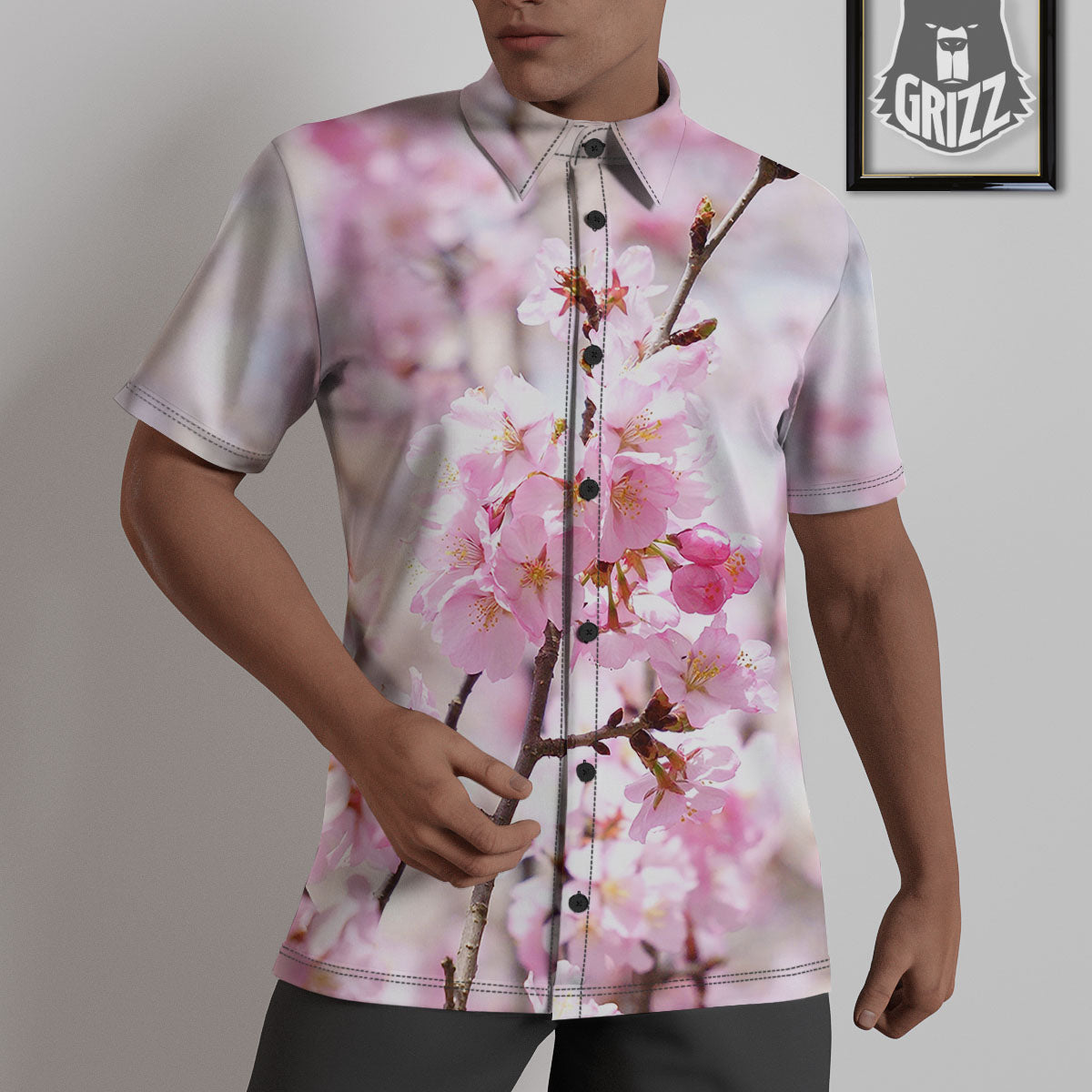 Blossom Spring Cherry Print Untucked Shirts-grizzshop