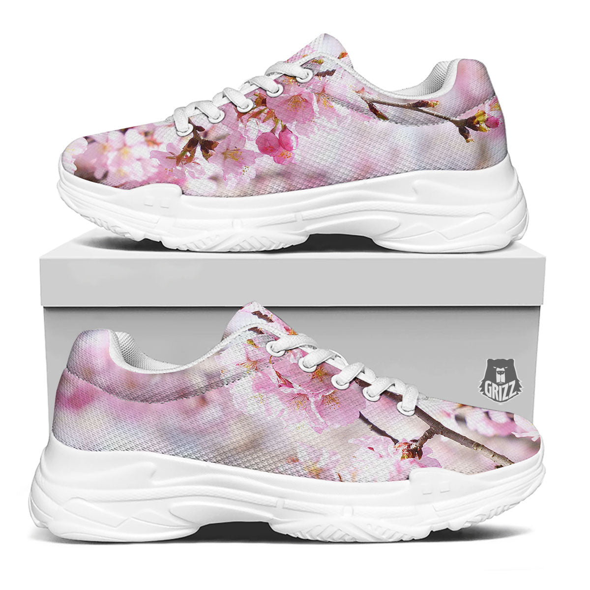 Blossom Spring Cherry Print White Chunky Shoes-grizzshop