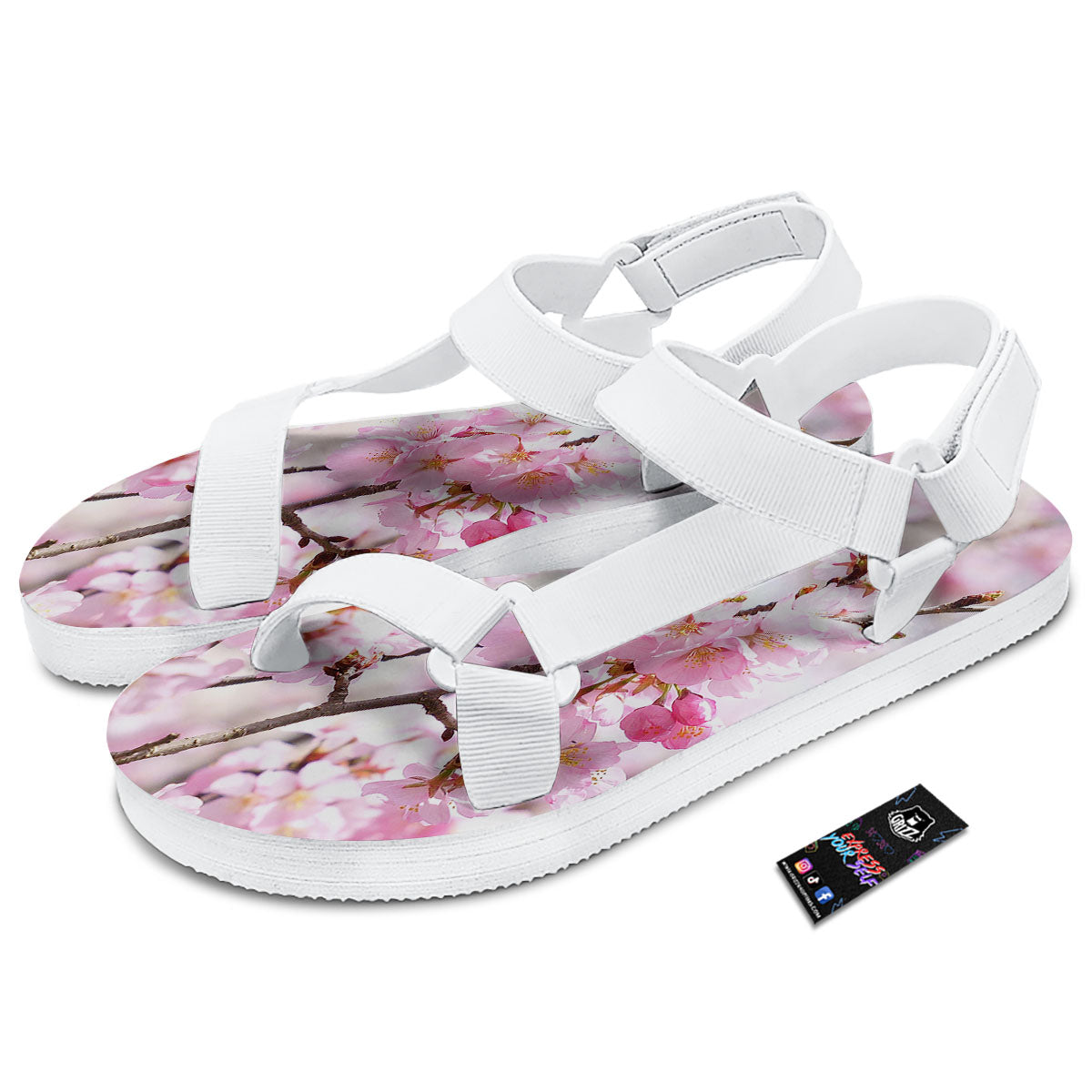 Blossom Spring Cherry Print White Open Toe Sandals-grizzshop