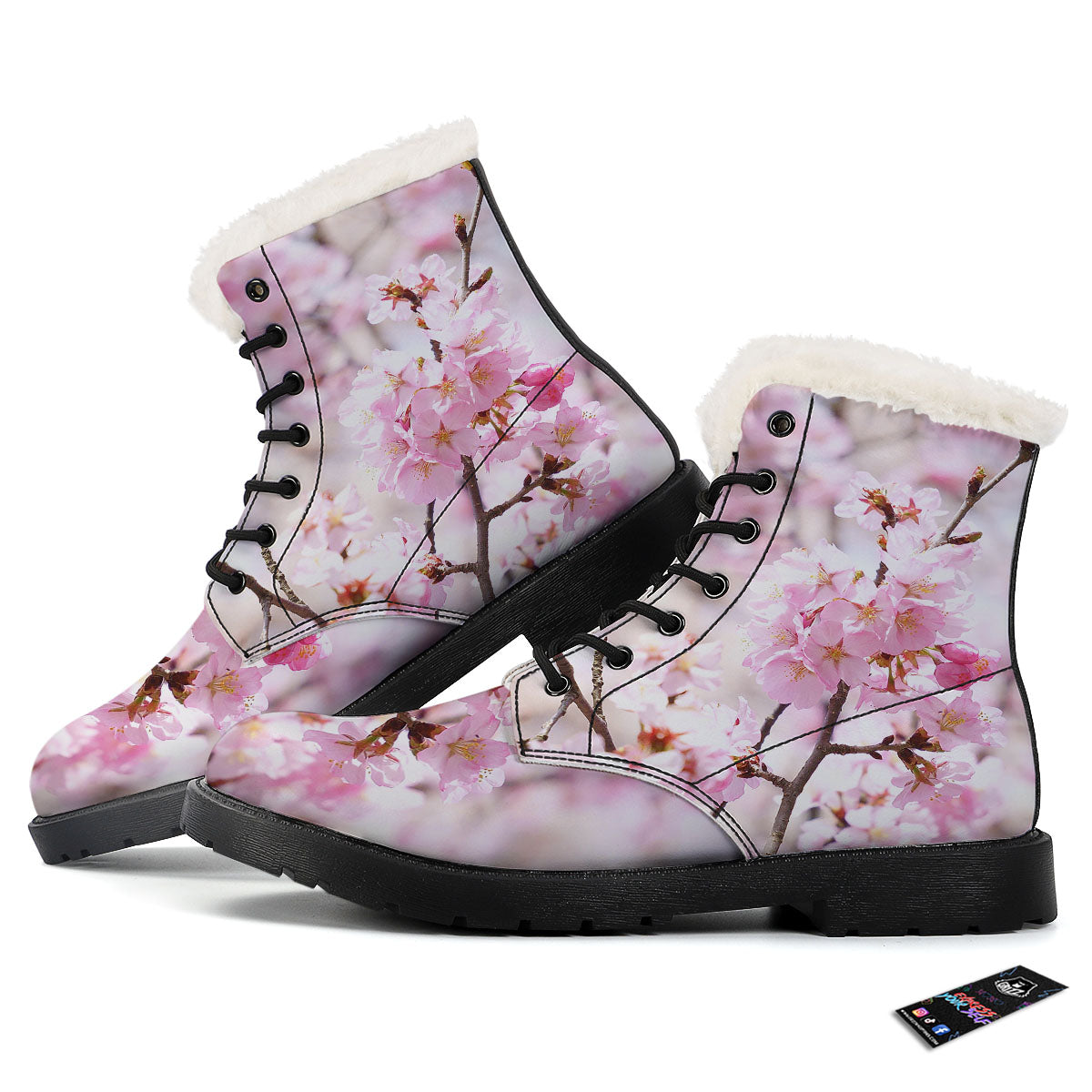 Blossom Spring Cherry Print Winter Boots-grizzshop