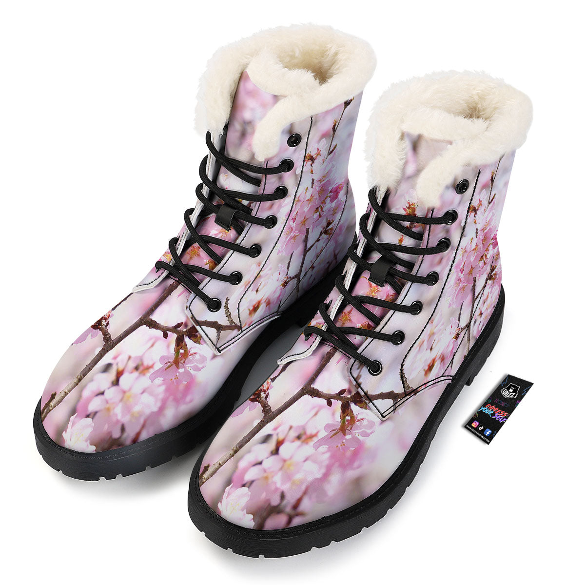 Blossom Spring Cherry Print Winter Boots-grizzshop