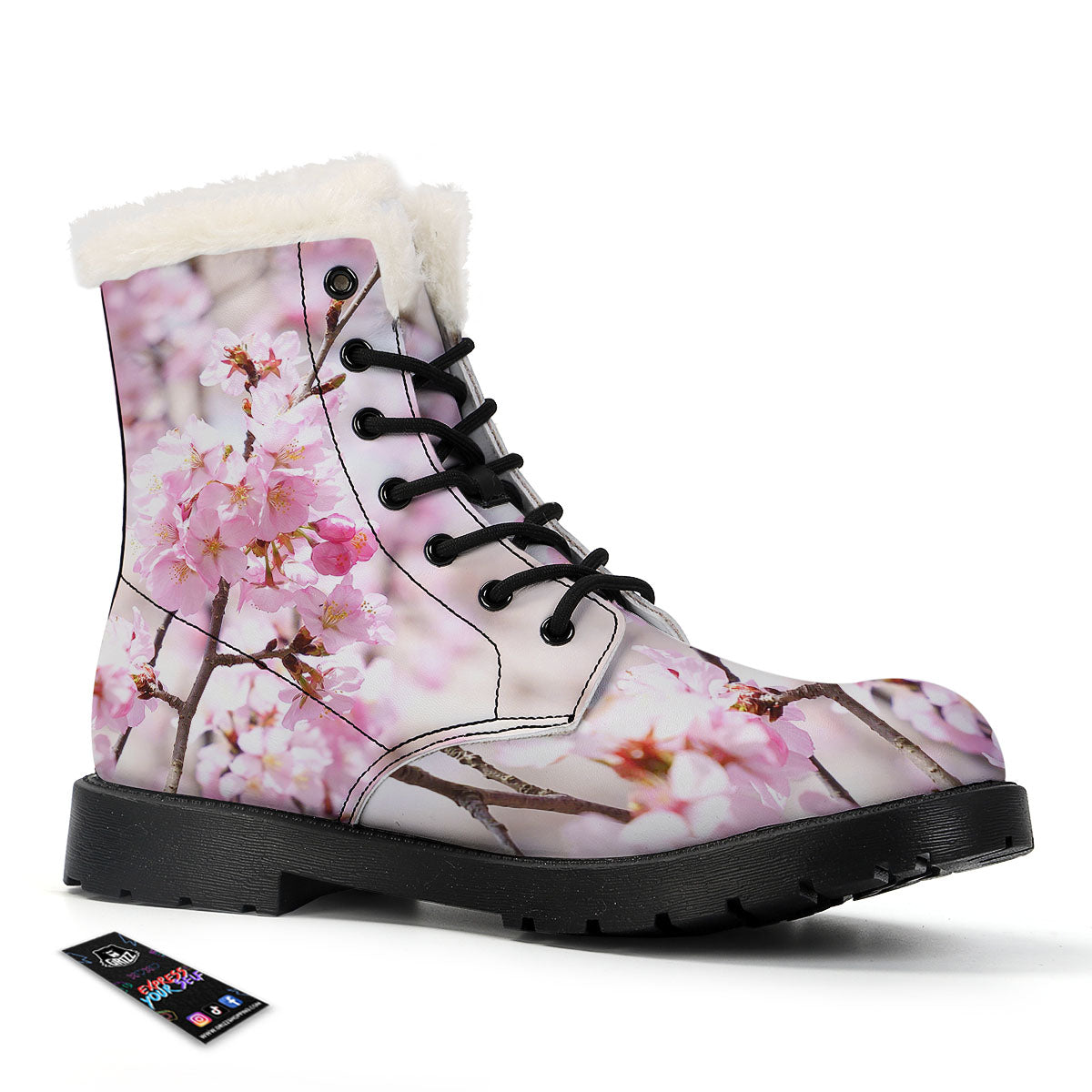 Blossom Spring Cherry Print Winter Boots-grizzshop