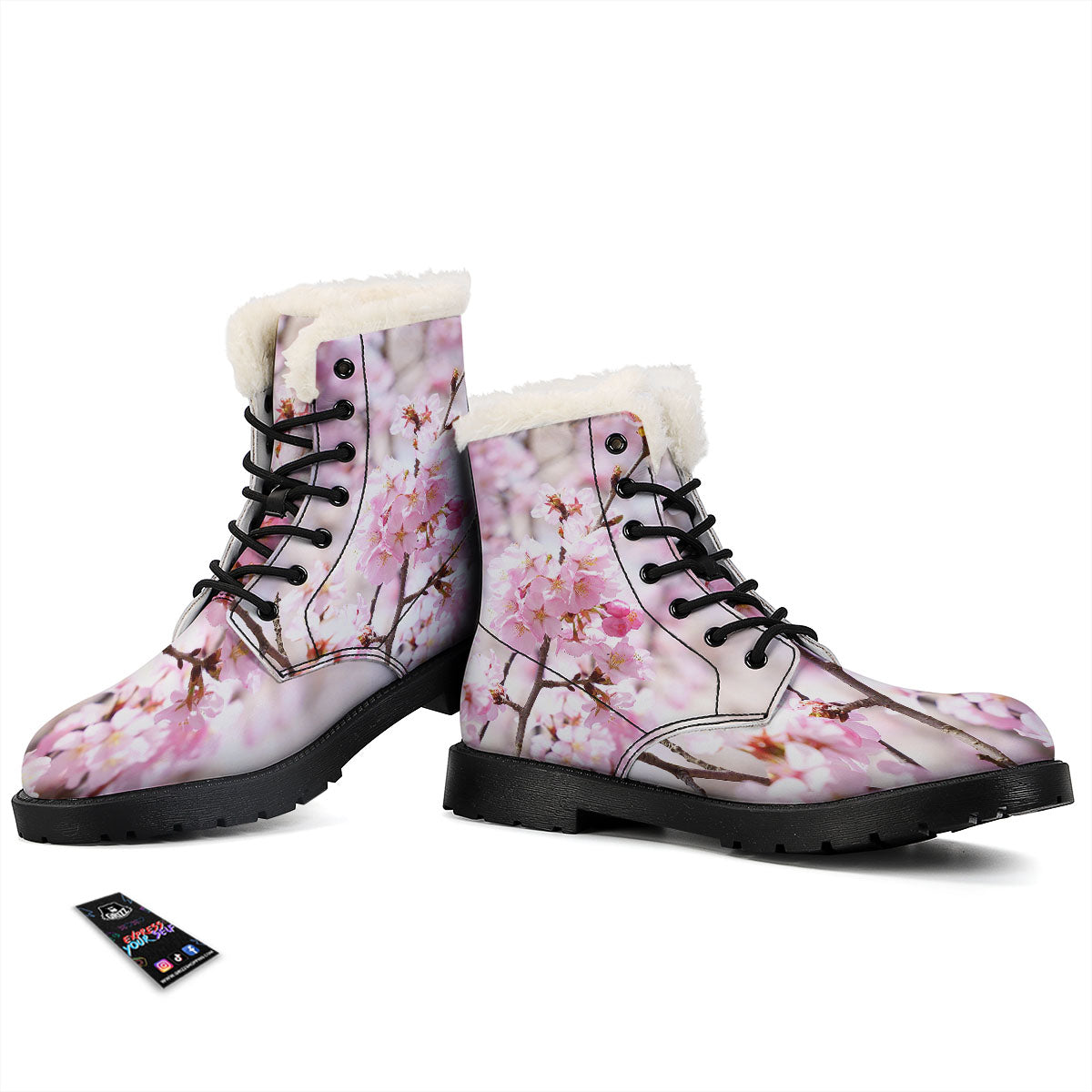 Blossom Spring Cherry Print Winter Boots-grizzshop