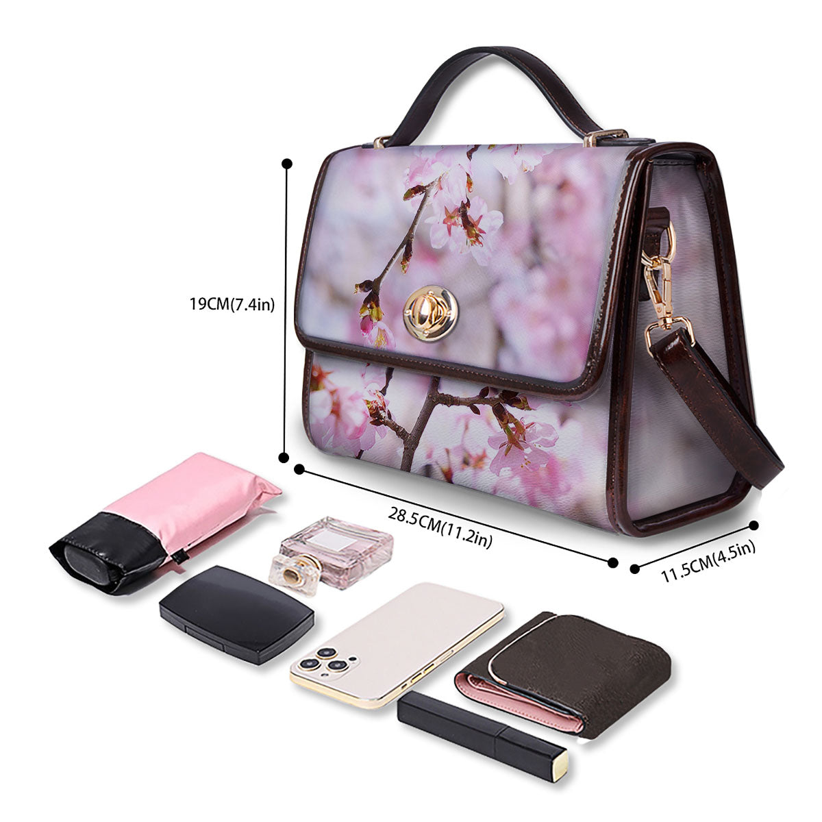 Blossom Spring Cherry Print Women's Satchel Bag-grizzshop