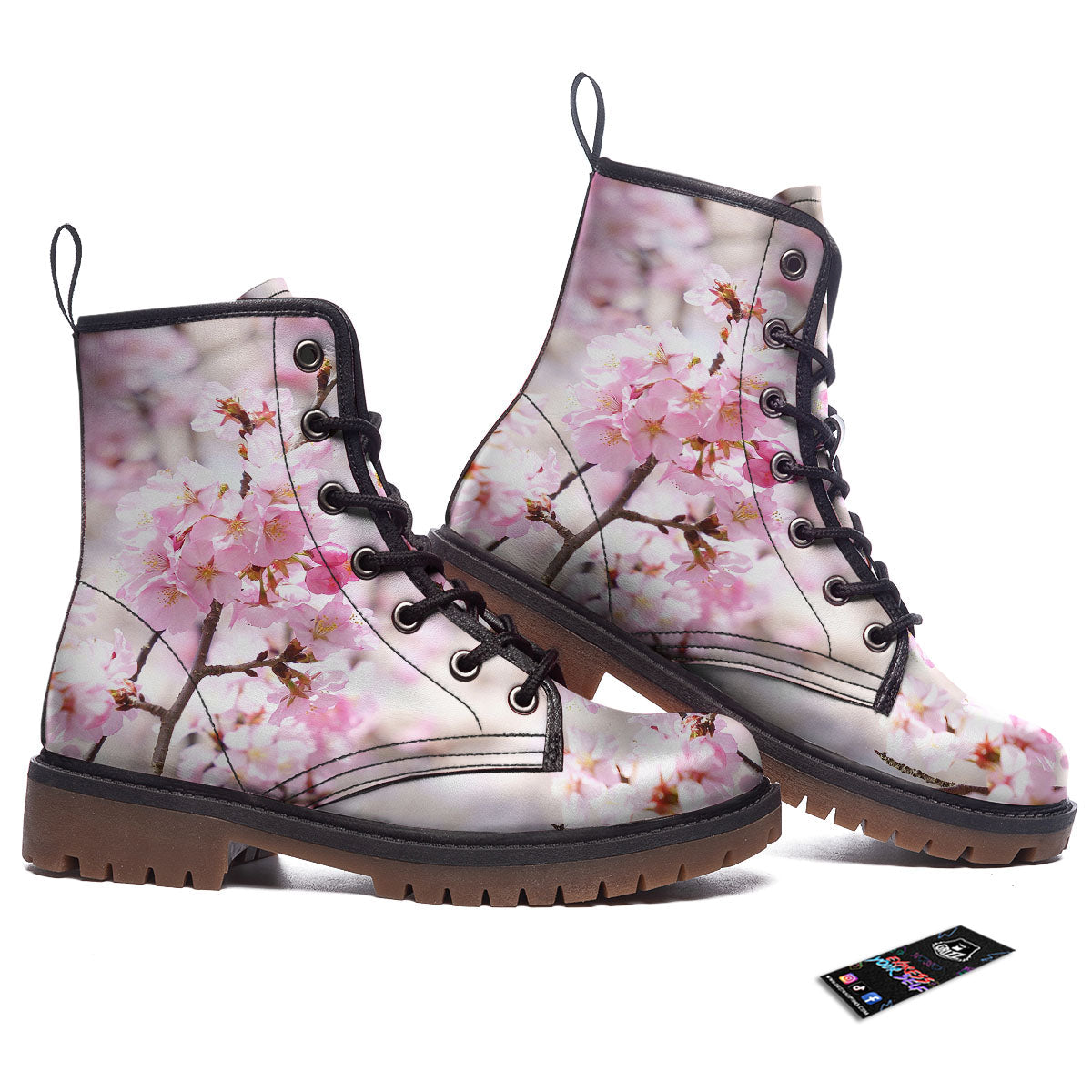 Blossom Spring Cherry Print Work Boots-grizzshop