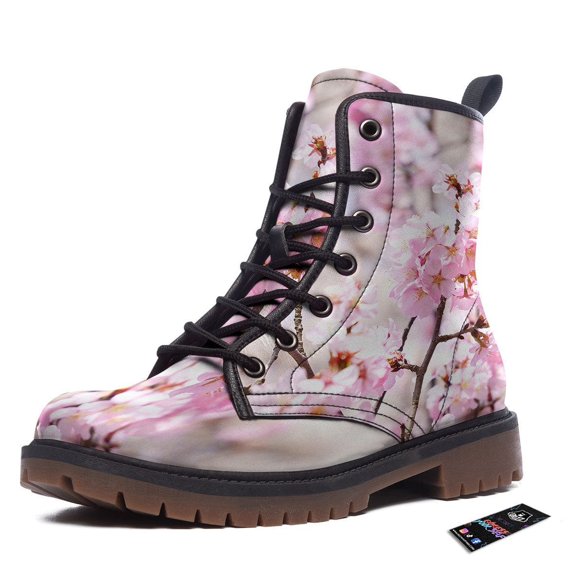 Blossom Spring Cherry Print Work Boots-grizzshop