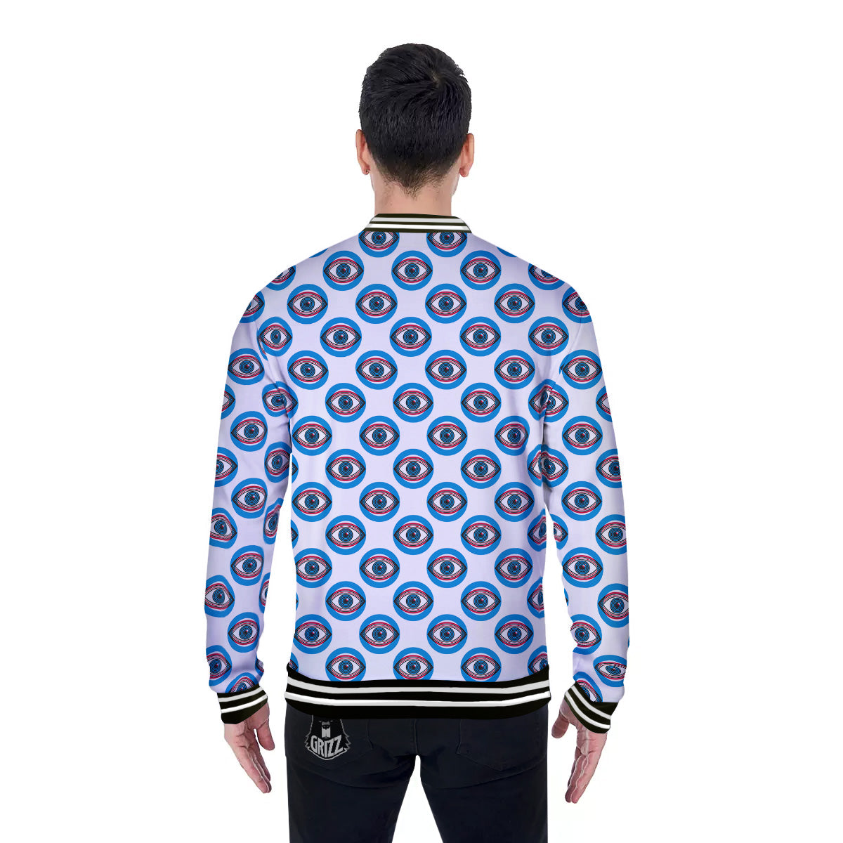 Blue Abstract Ophthalmology Print Pattern Baseball Jacket-grizzshop