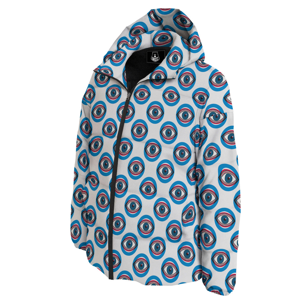 Blue Abstract Ophthalmology Print Pattern Down Jacket-grizzshop