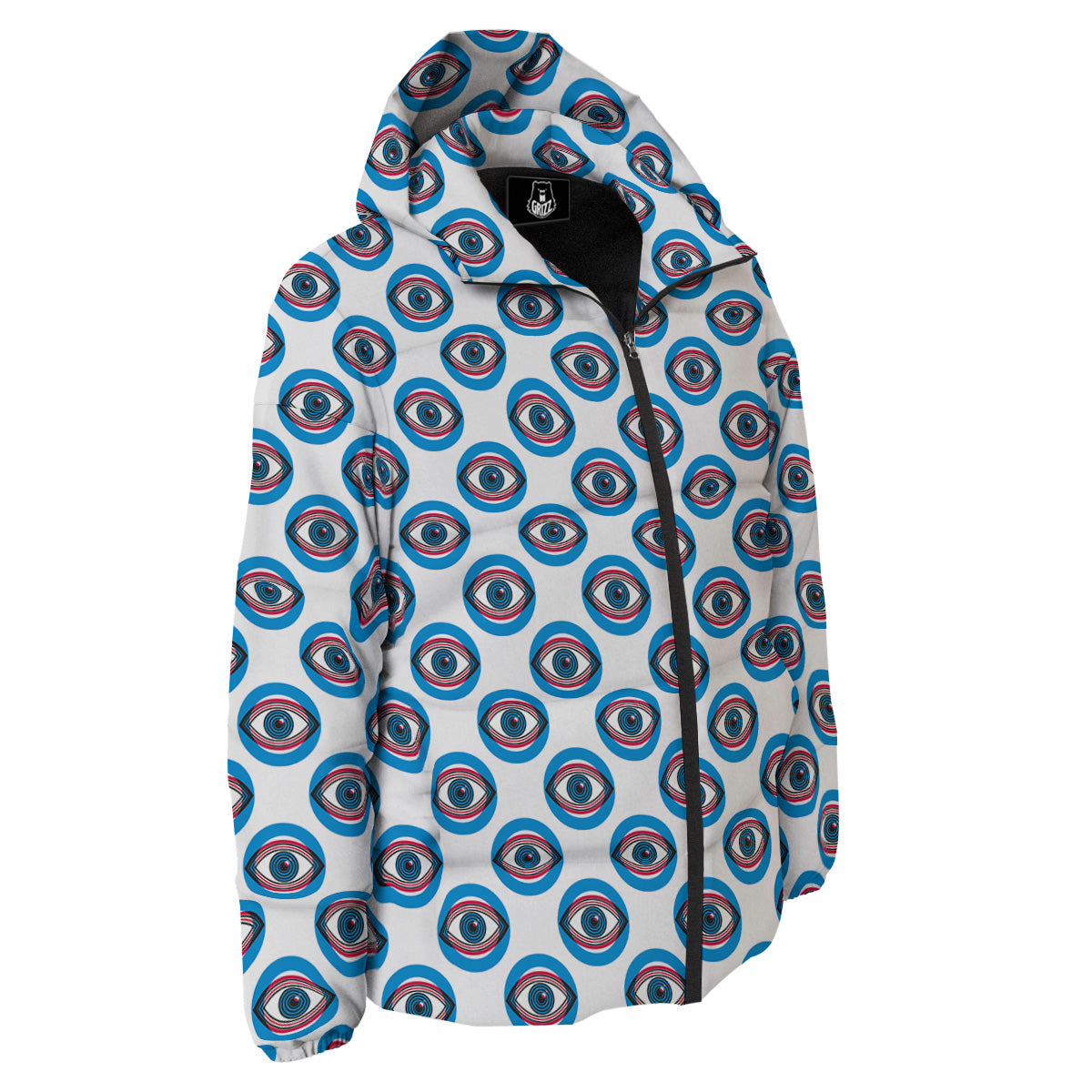 Blue Abstract Ophthalmology Print Pattern Down Jacket-grizzshop