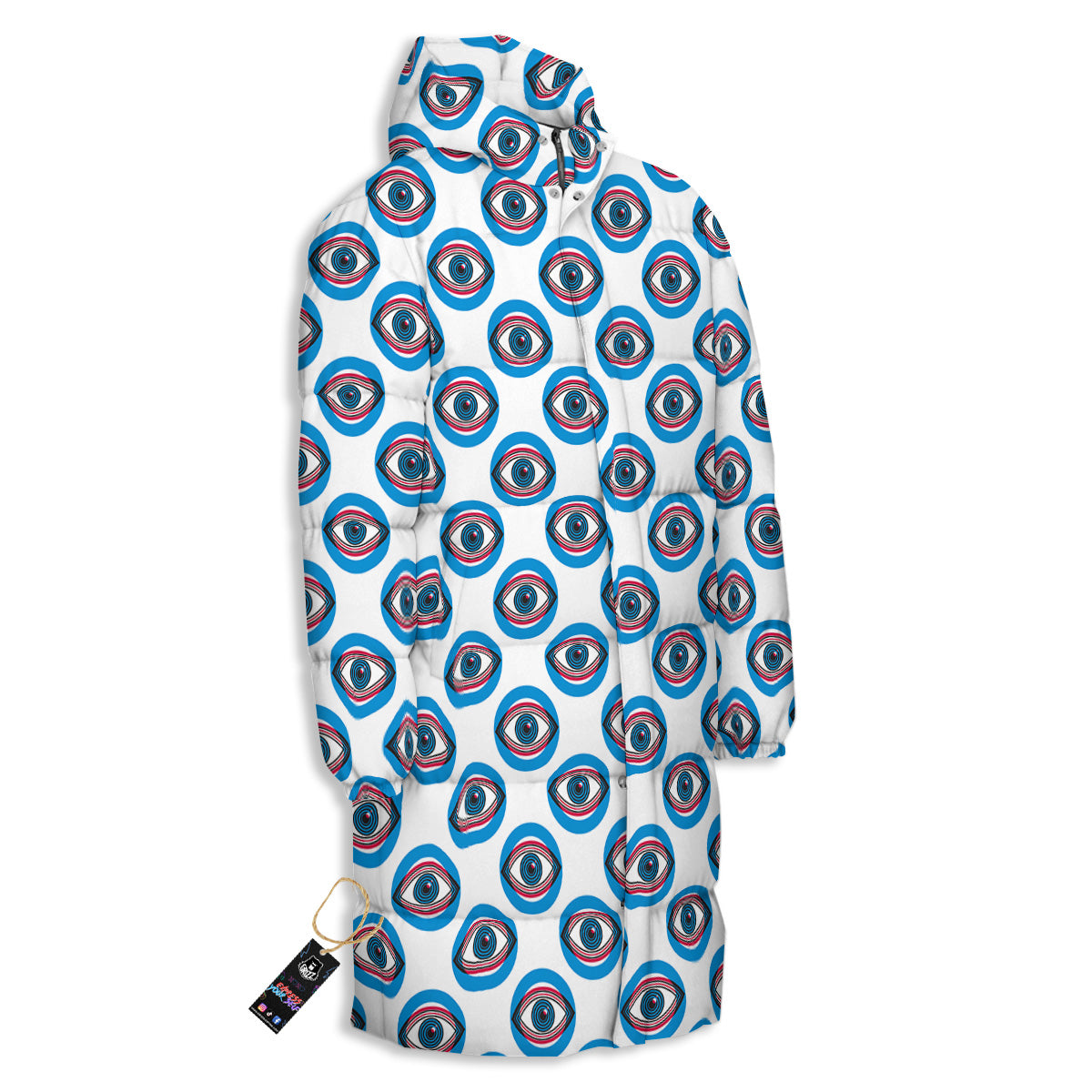 Blue Abstract Ophthalmology Print Pattern Long Down Jacket-grizzshop