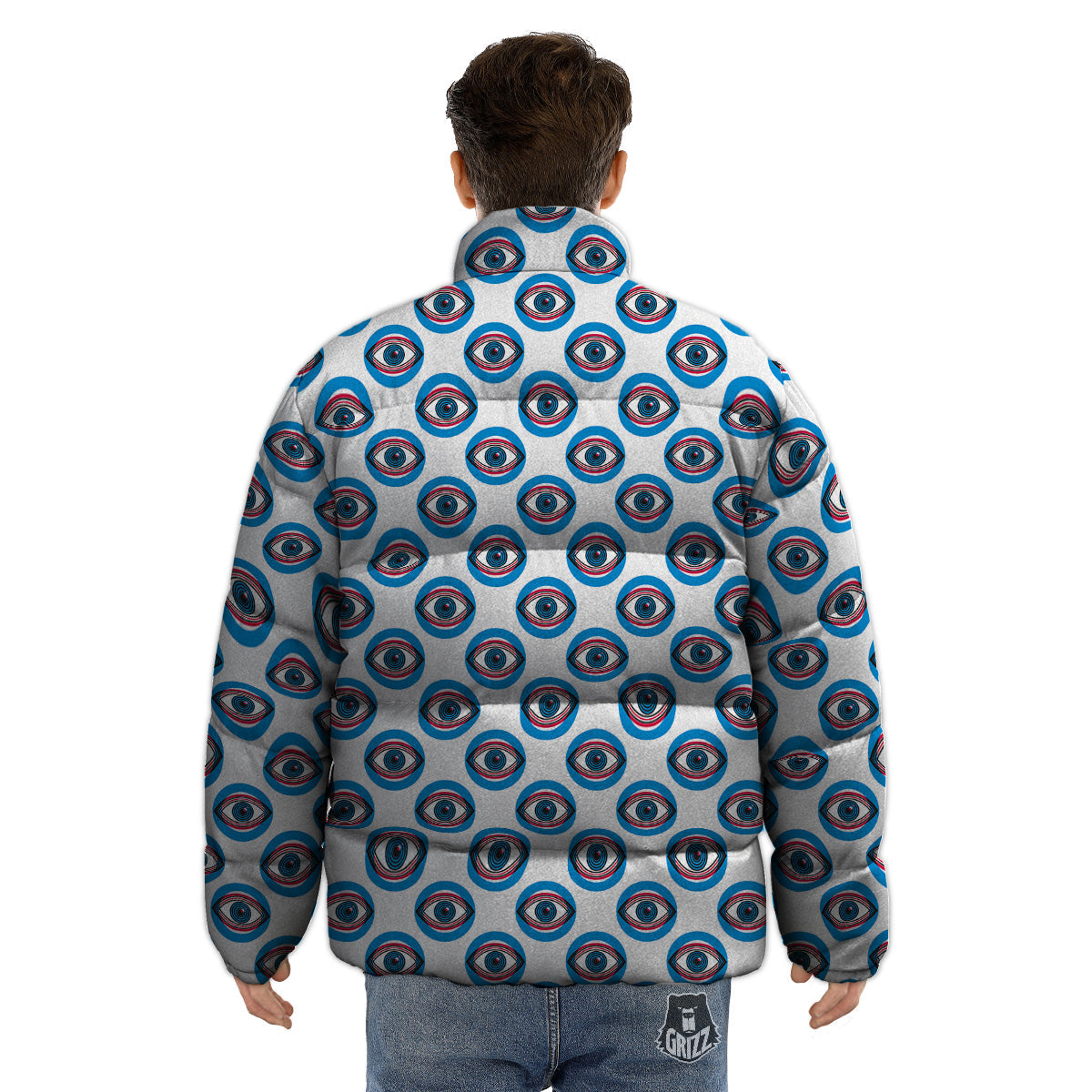 Blue Abstract Ophthalmology Print Pattern Puffer Jacket-grizzshop