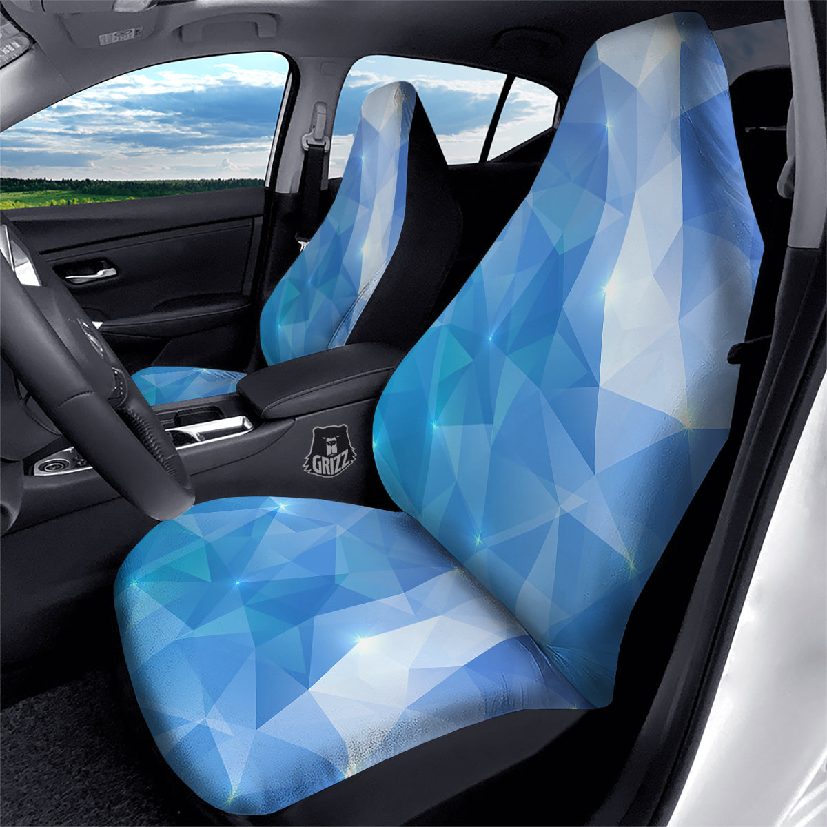 Blue Abstract Shining Ice Print Car Seat Covers-grizzshop