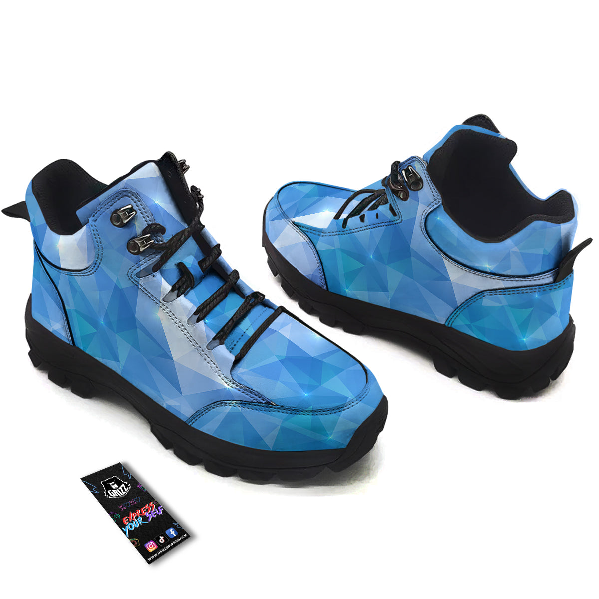 Blue Abstract Shining Ice Print Hiking Shoes-grizzshop
