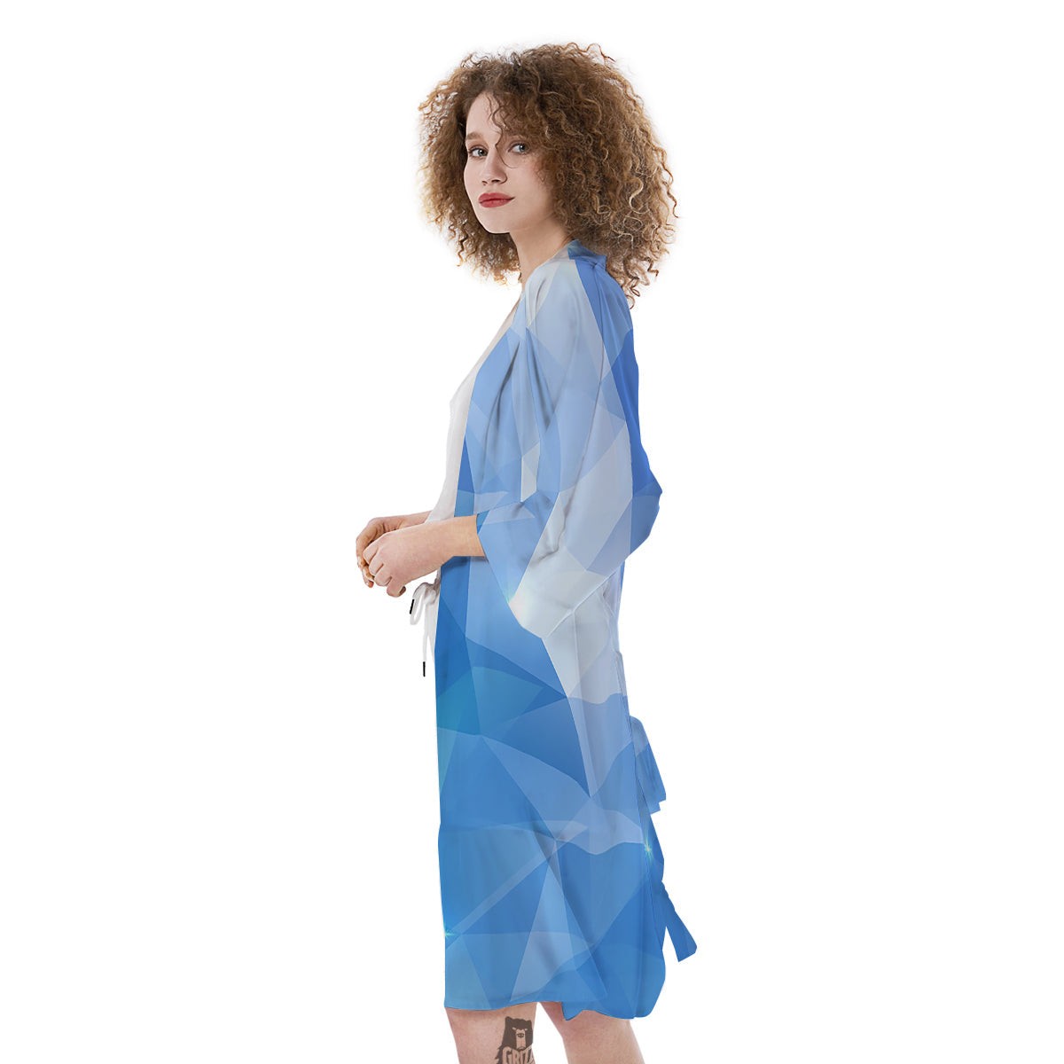 Blue Abstract Shining Ice Print Kimono-grizzshop