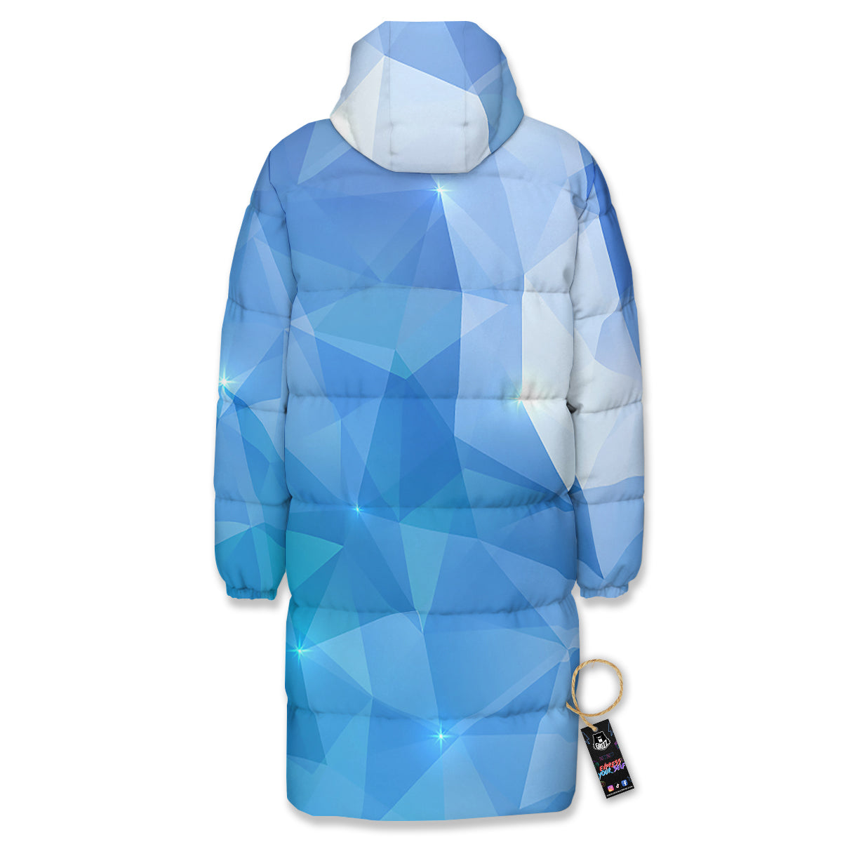 Blue Abstract Shining Ice Print Long Down Jacket-grizzshop