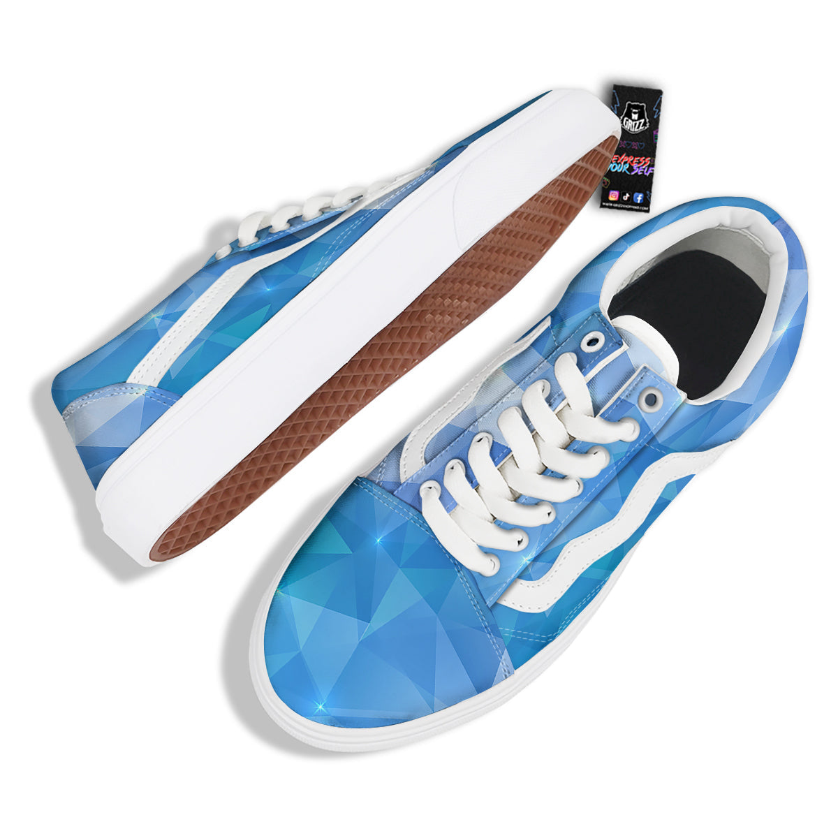 Blue Abstract Shining Ice Print Skate Shoes-grizzshop