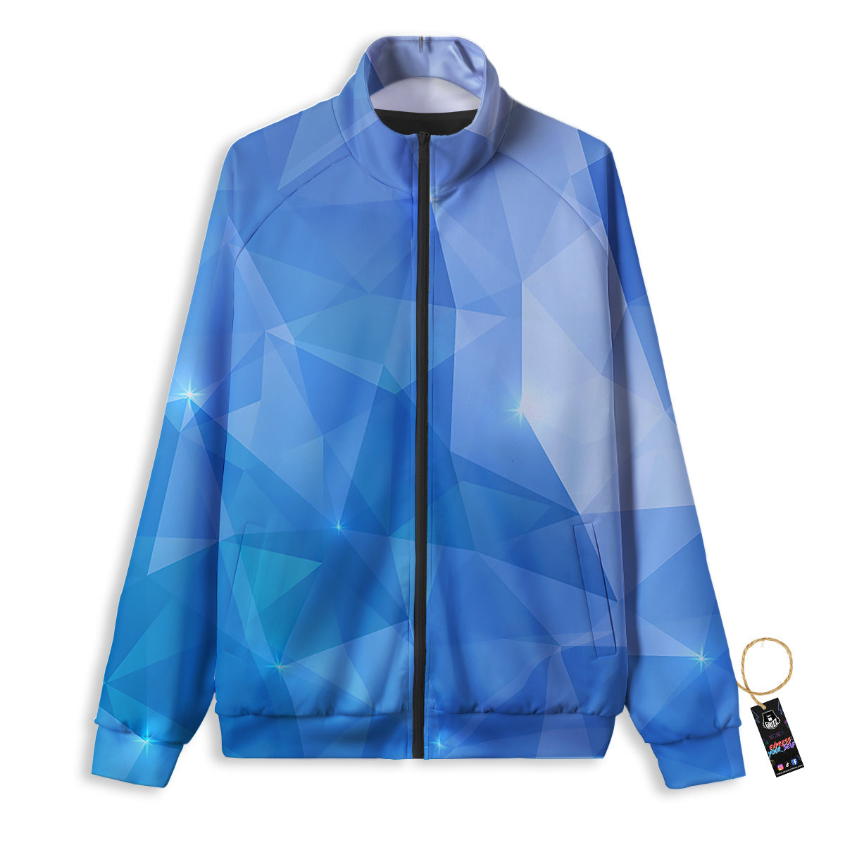 Blue Abstract Shining Ice Print Track Jacket-grizzshop