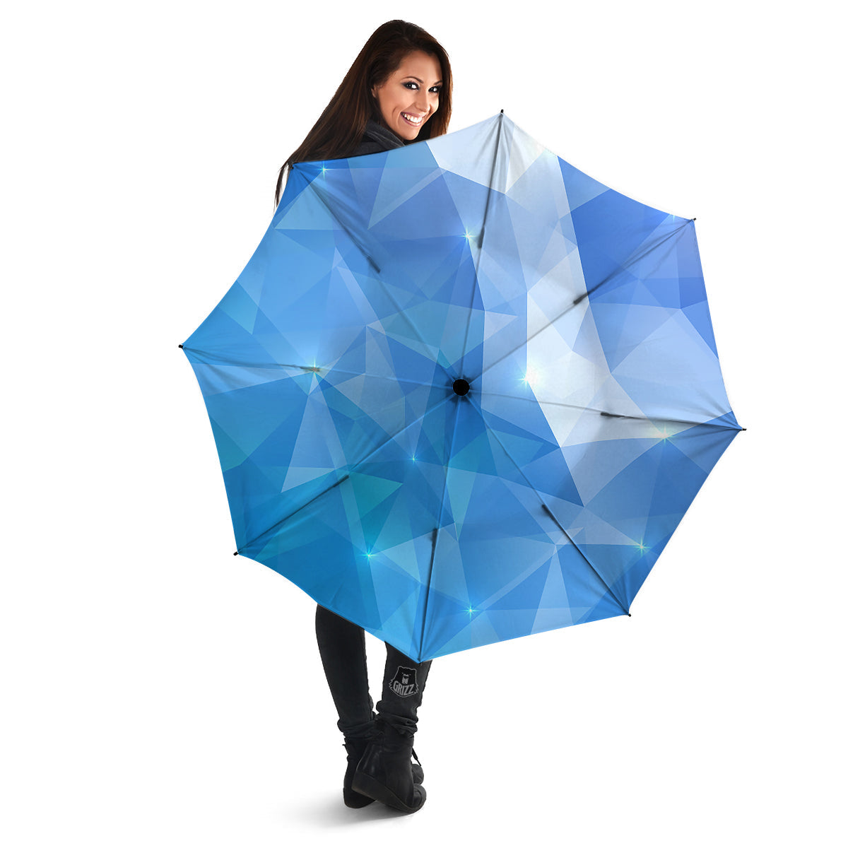 Blue Abstract Shining Ice Print Umbrella-grizzshop