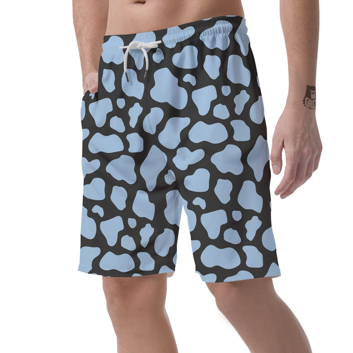 Blue And Black Cow Print Men's Shorts-grizzshop