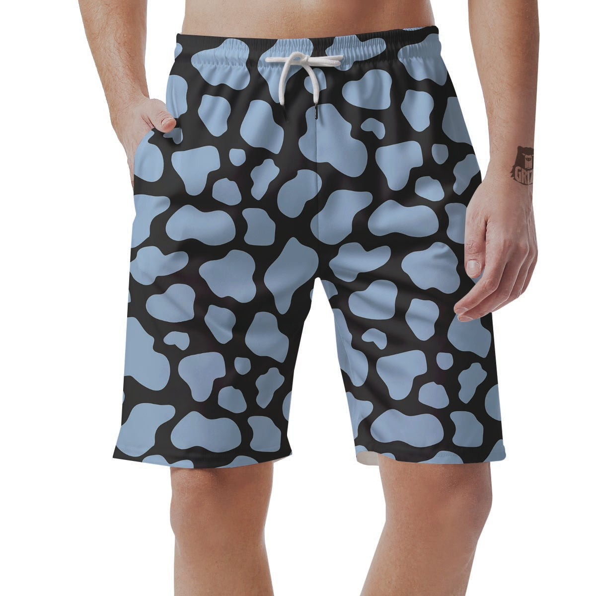 Blue And Black Cow Print Men's Shorts-grizzshop