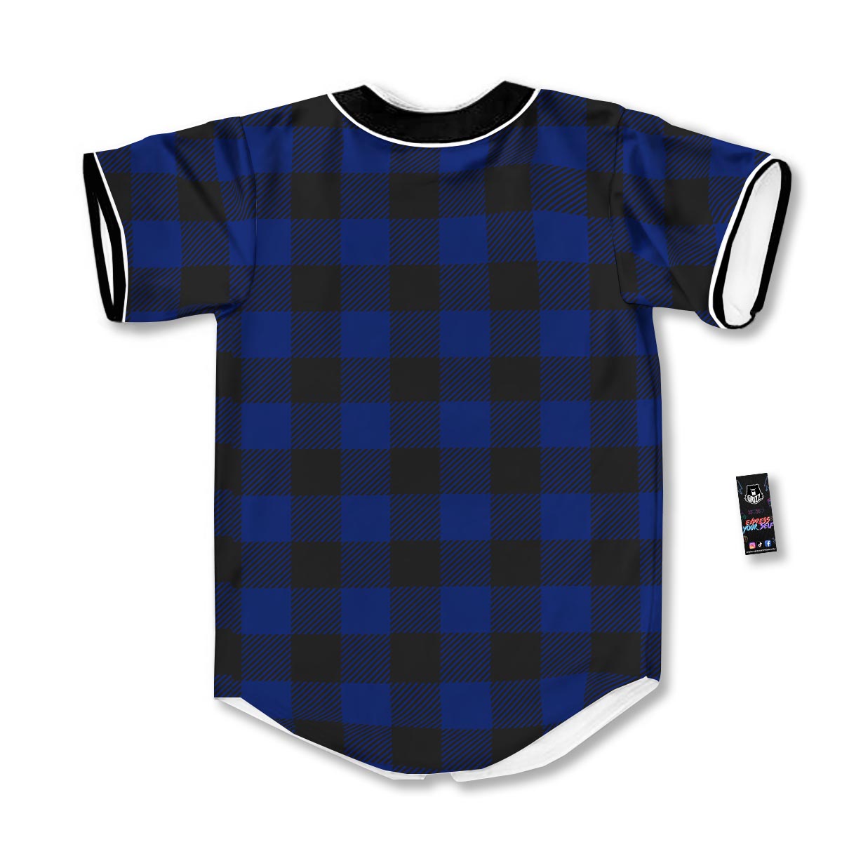 Blue And Black Steel Buffalo Check Print Pattern Baseball Jersey-grizzshop