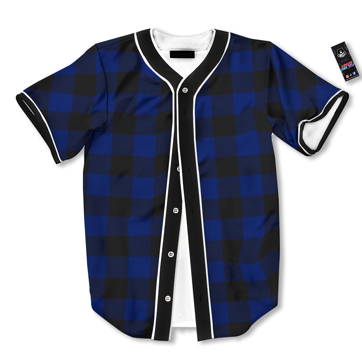 Blue And Black Steel Buffalo Check Print Pattern Baseball Jersey-grizzshop