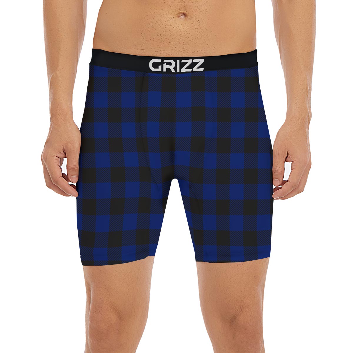 Blue And Black Steel Buffalo Check Print Pattern Boxer Briefs-grizzshop