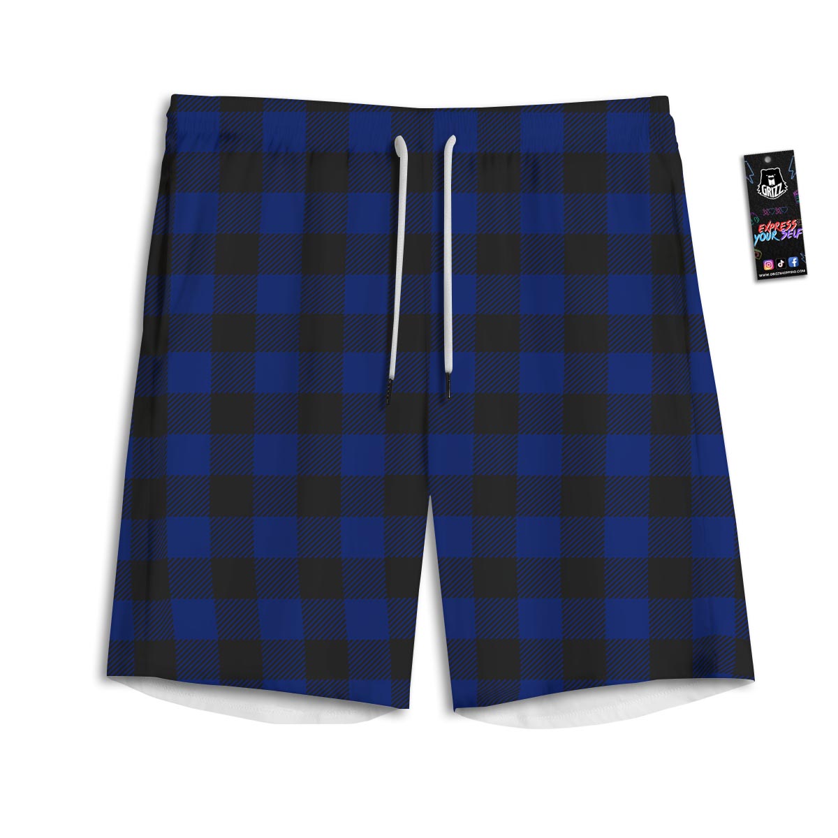 Blue And Black Steel Buffalo Check Print Pattern Men's Athletic Shorts