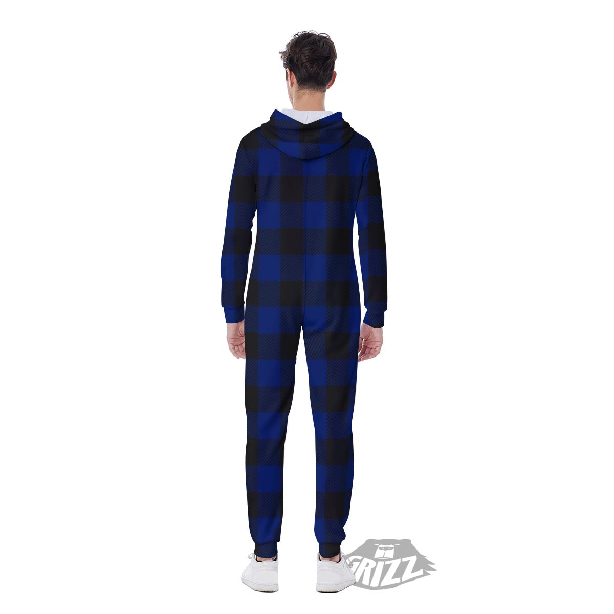 Blue And Black Steel Buffalo Check Print Pattern Men's Jumpsuit-grizzshop