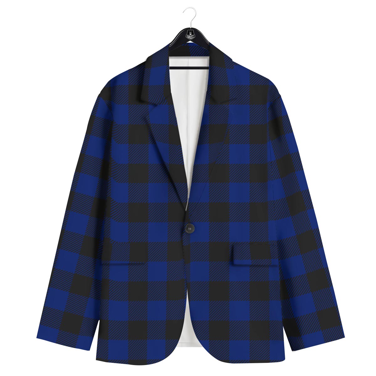 Blue And Black Steel Buffalo Check Print Pattern Men's Sport Coat-grizzshop