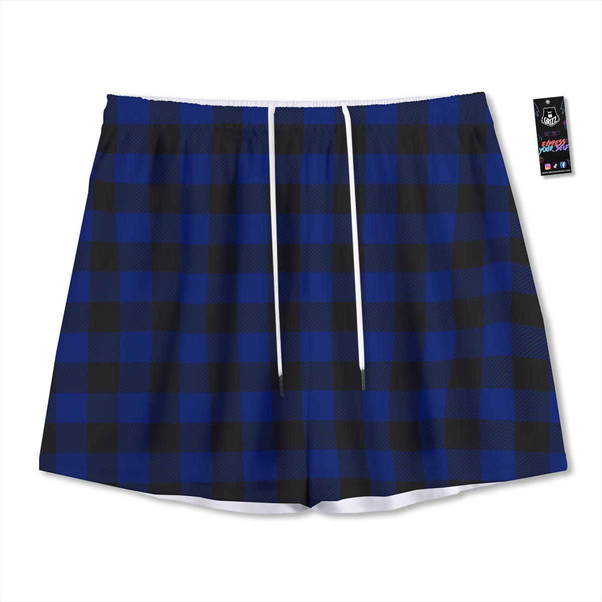 Blue And Black Steel Buffalo Check Print Pattern Mesh Shorts