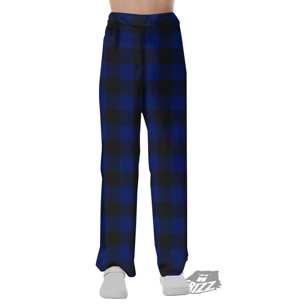 Blue And Black Steel Buffalo Check Print Pattern Pajama Pants