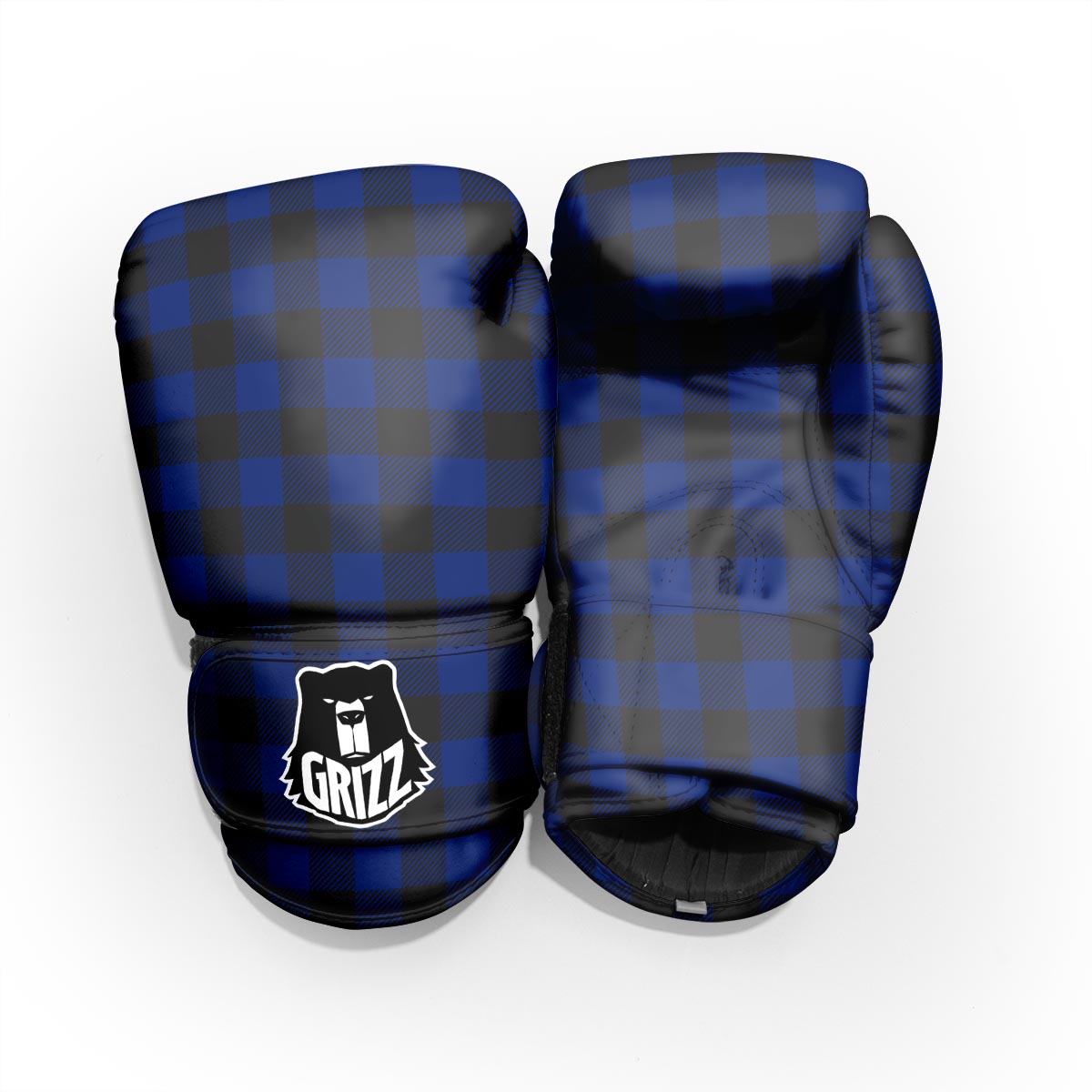 Blue And Black Steel Buffalo Check Print Pattern Pro Boxing Glove