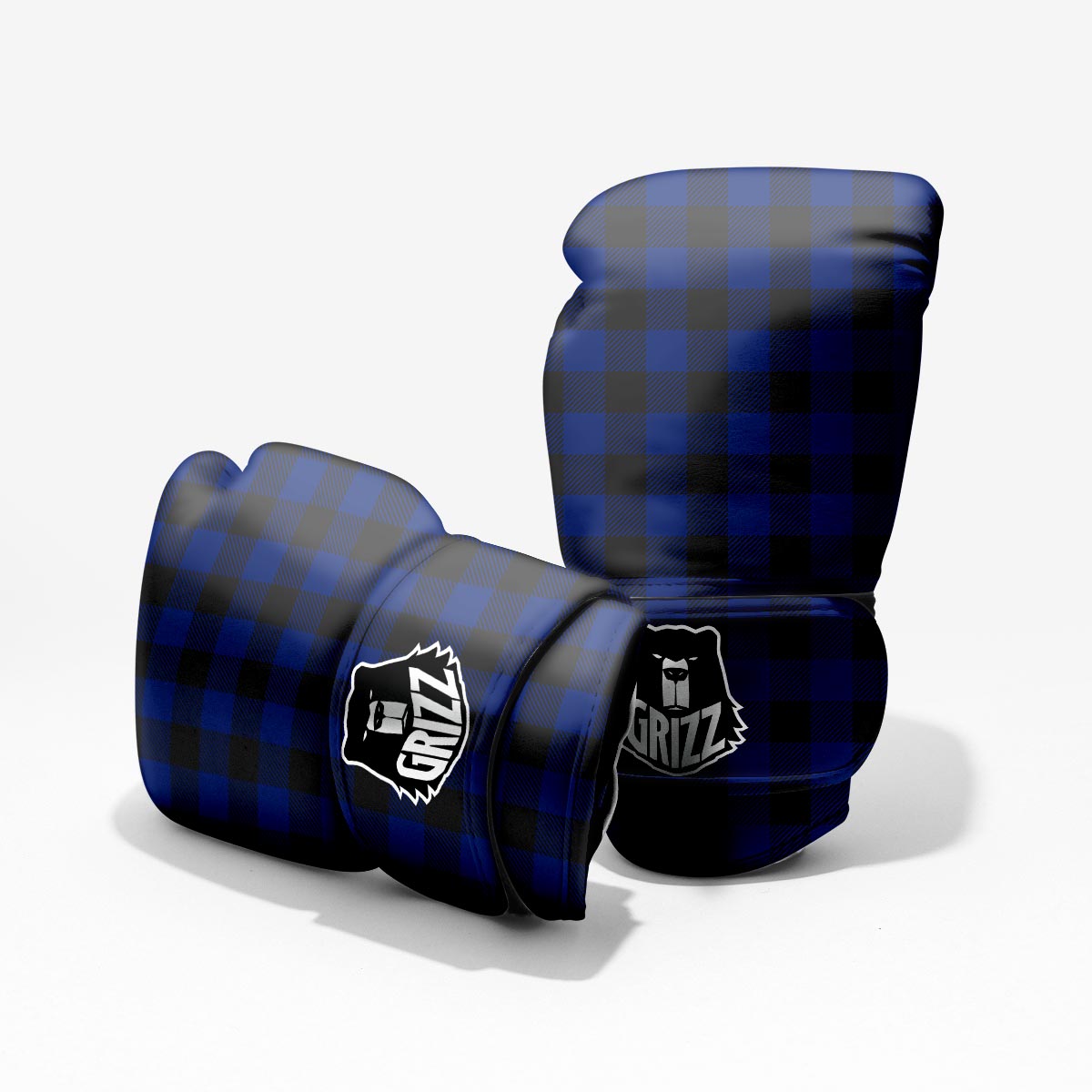 Blue And Black Steel Buffalo Check Print Pattern Pro Boxing Glove
