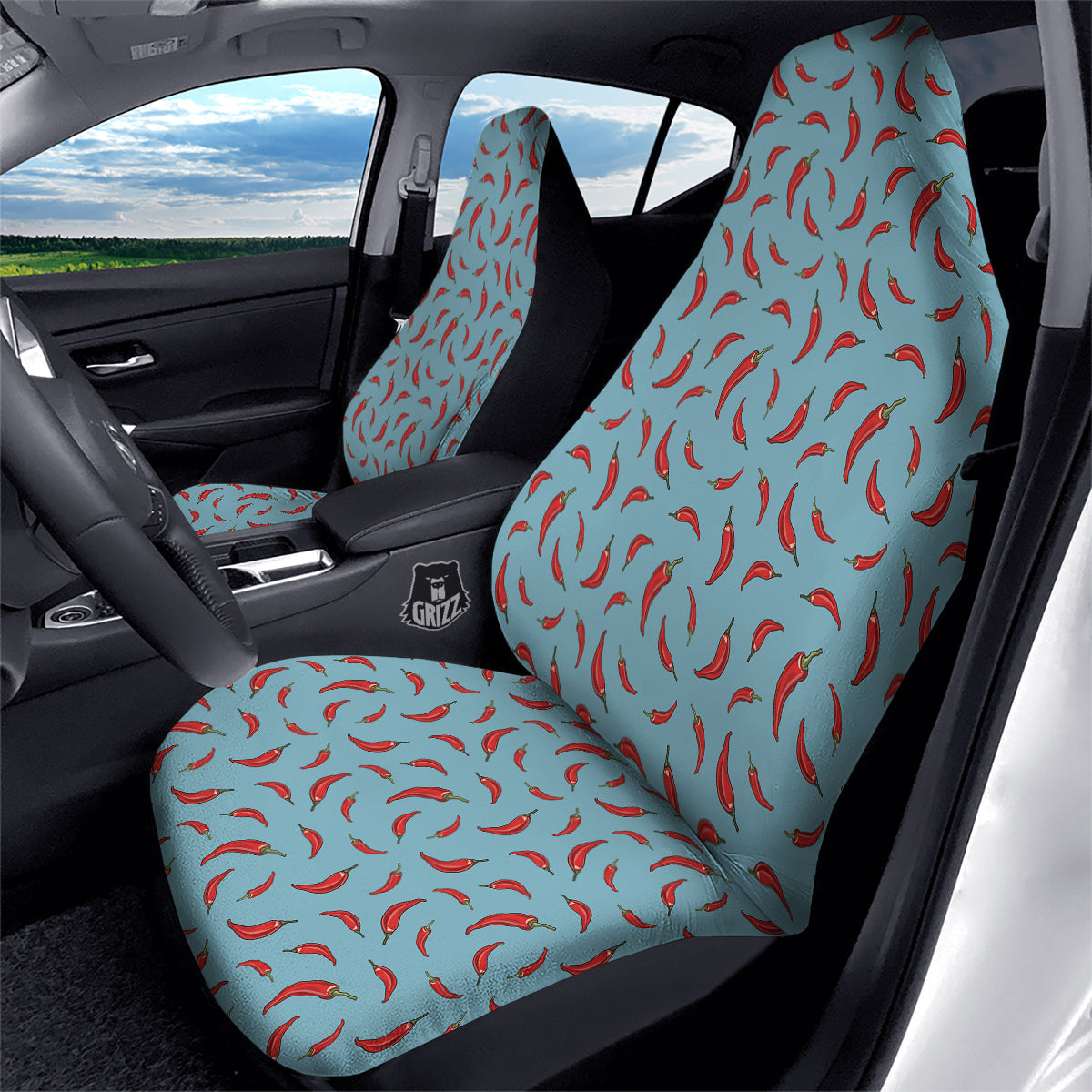 Blue And Chili Pepper Print Pattern Car Seat Covers-grizzshop