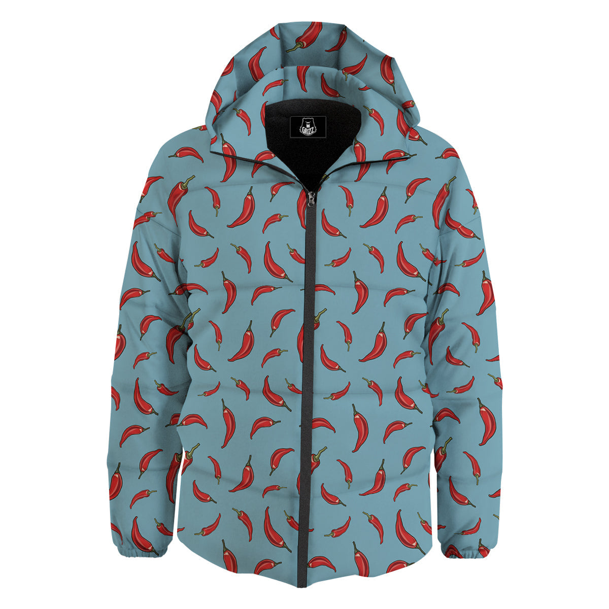 Blue And Chili Pepper Print Pattern Down Jacket-grizzshop